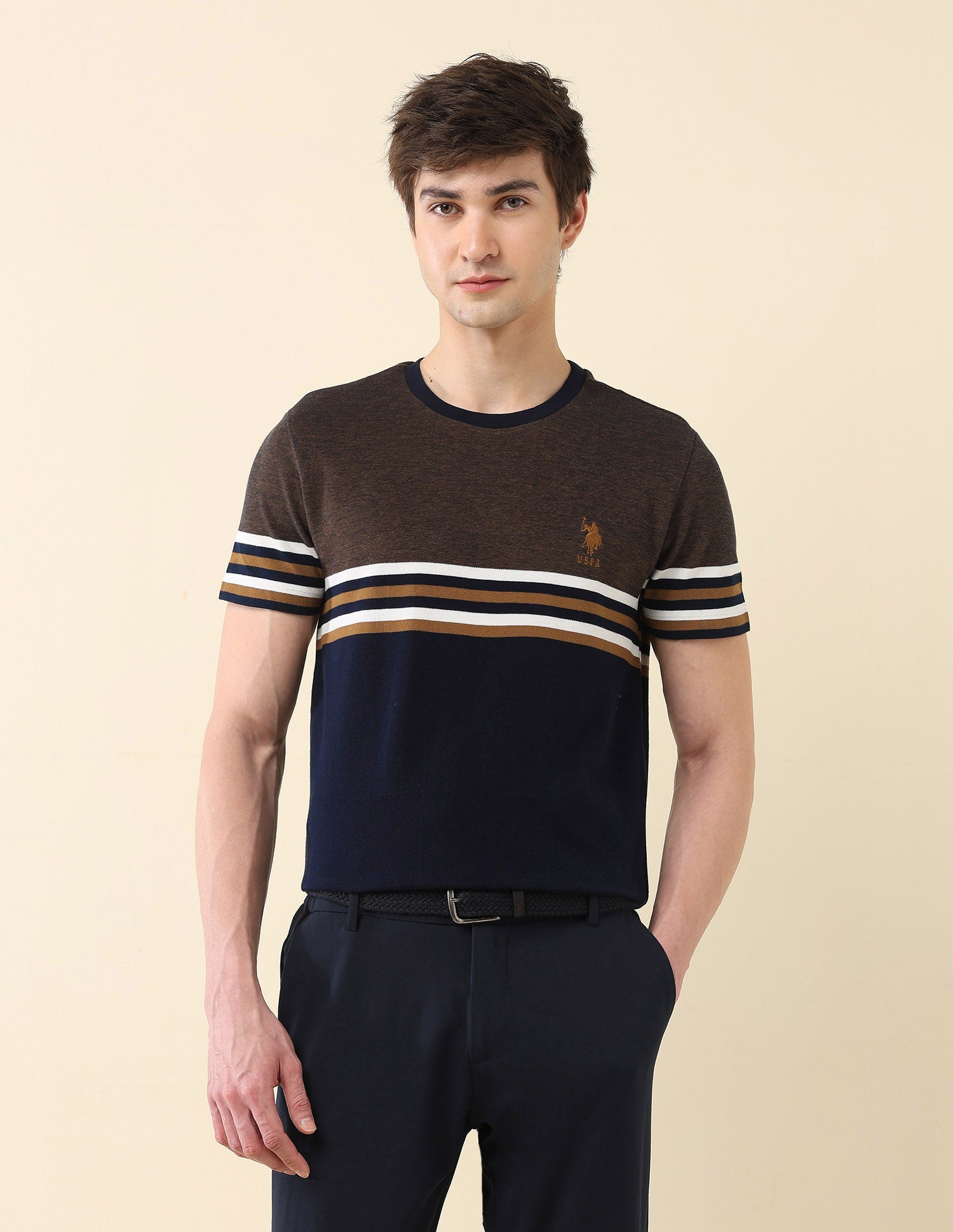 Colourblocked Pure Cotton Gold Cup T-Shirt Navy - U.S. Polo Assn. India | Large
