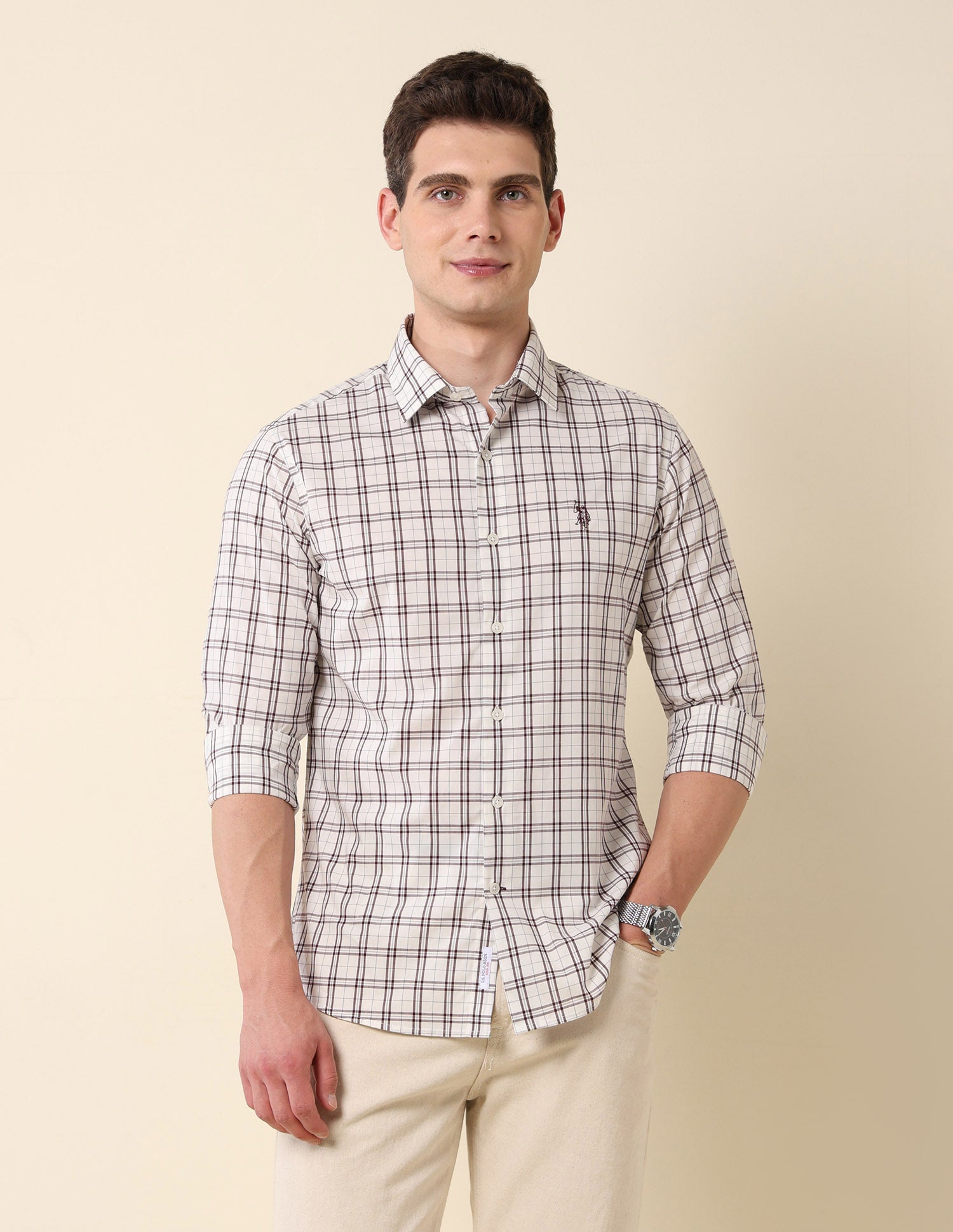 Grid Tattersall Checked Tailored Fit Shirt Maroon - U.S. Polo Assn. India | Large