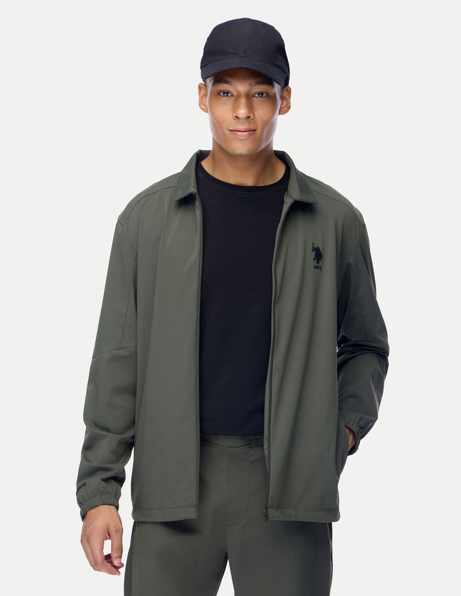 Solid Regular Fit Active Jacket Dark Olive - U.S. Polo Assn. India | Large