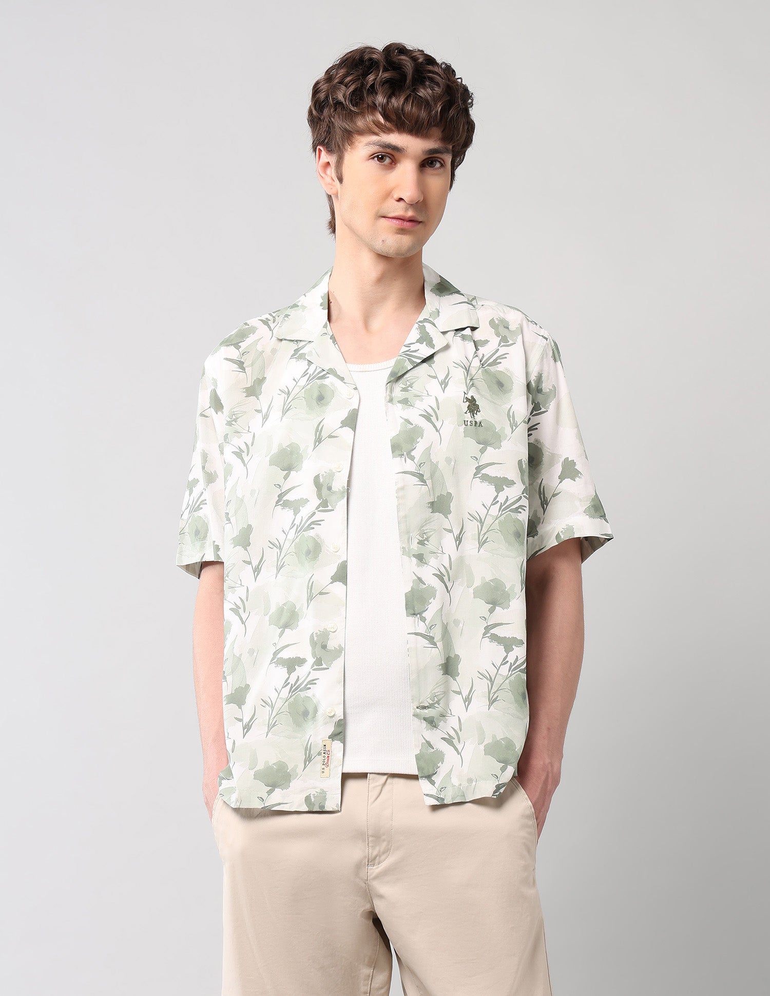 Relaxed Fit Poplin Cuban Shirt Green - U.S. Polo Assn. India | Large