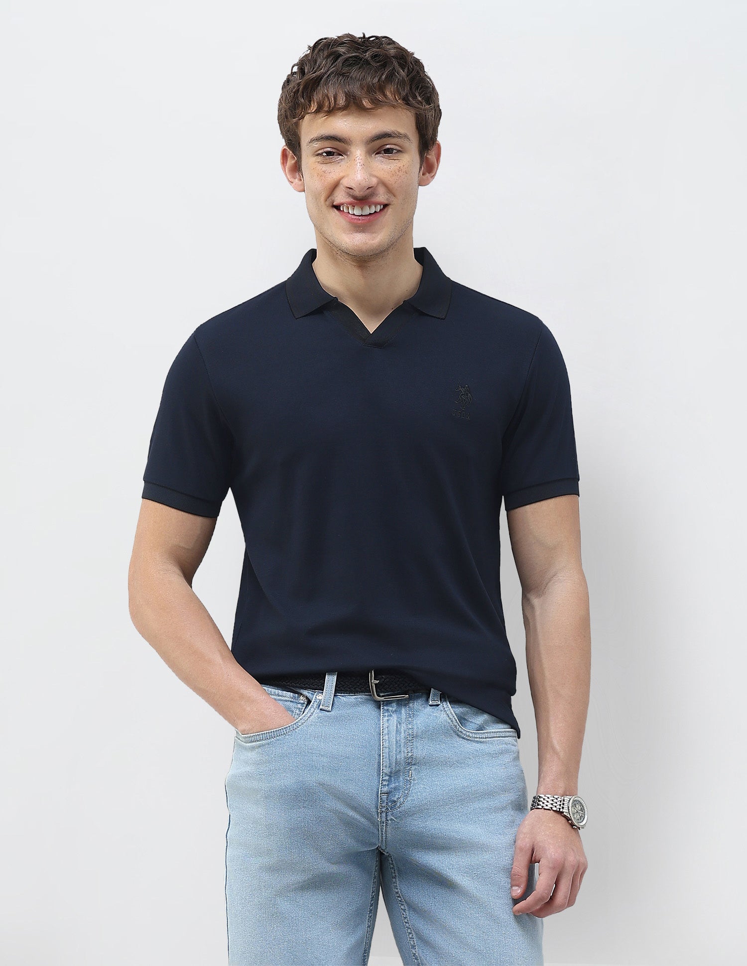 Solid Slim Fit Polo Shirt Navy - U.S. Polo Assn. India | Large