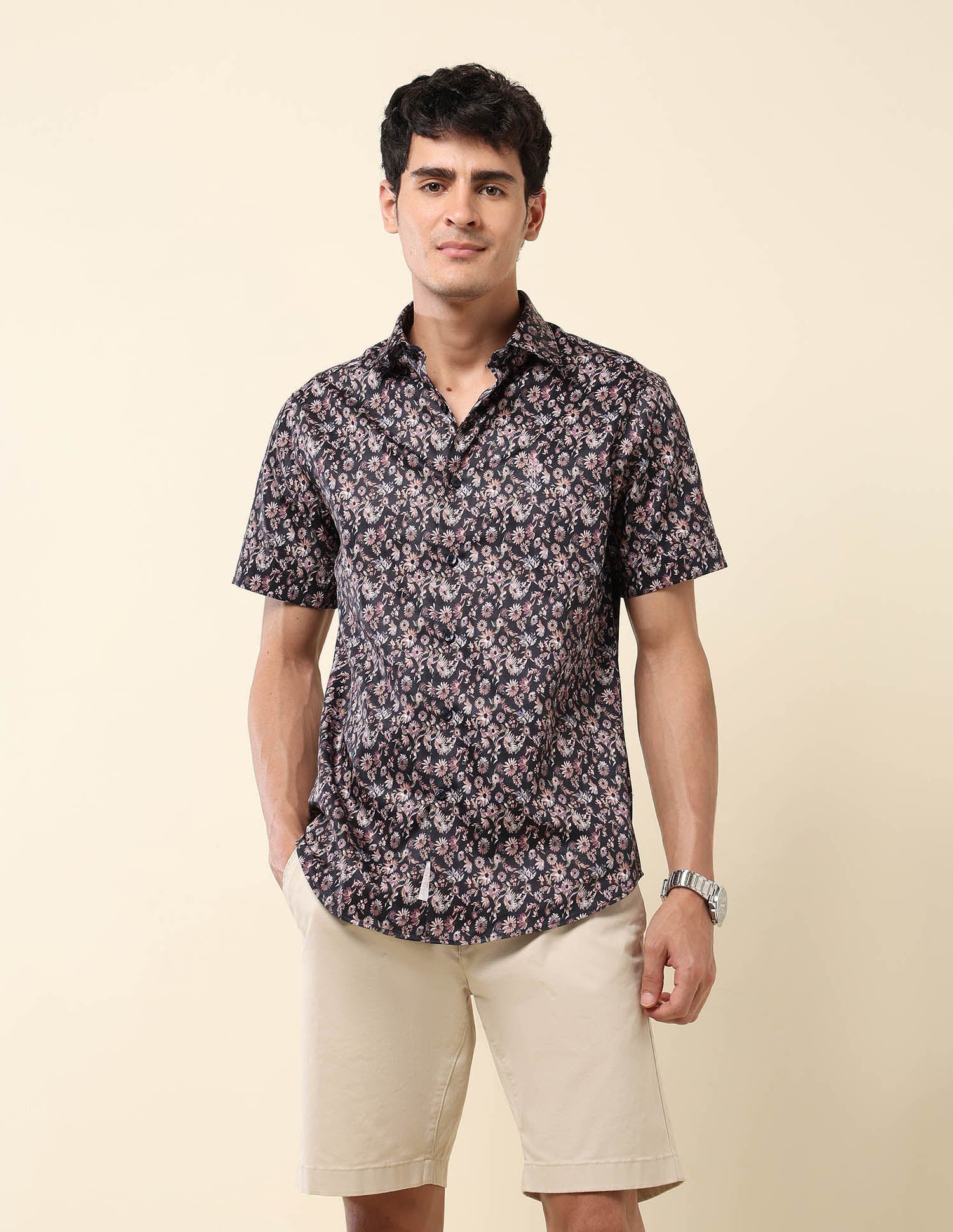 Floral Printed Pure Cotton Shirt Light Navy - U.S. Polo Assn. India | Large