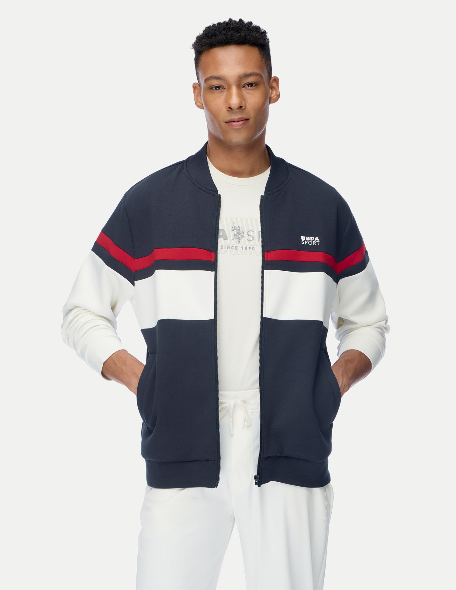 Colour Blocked Slim Fit Active Zipper Sweatshirt Navy - U.S. Polo Assn. India | Large