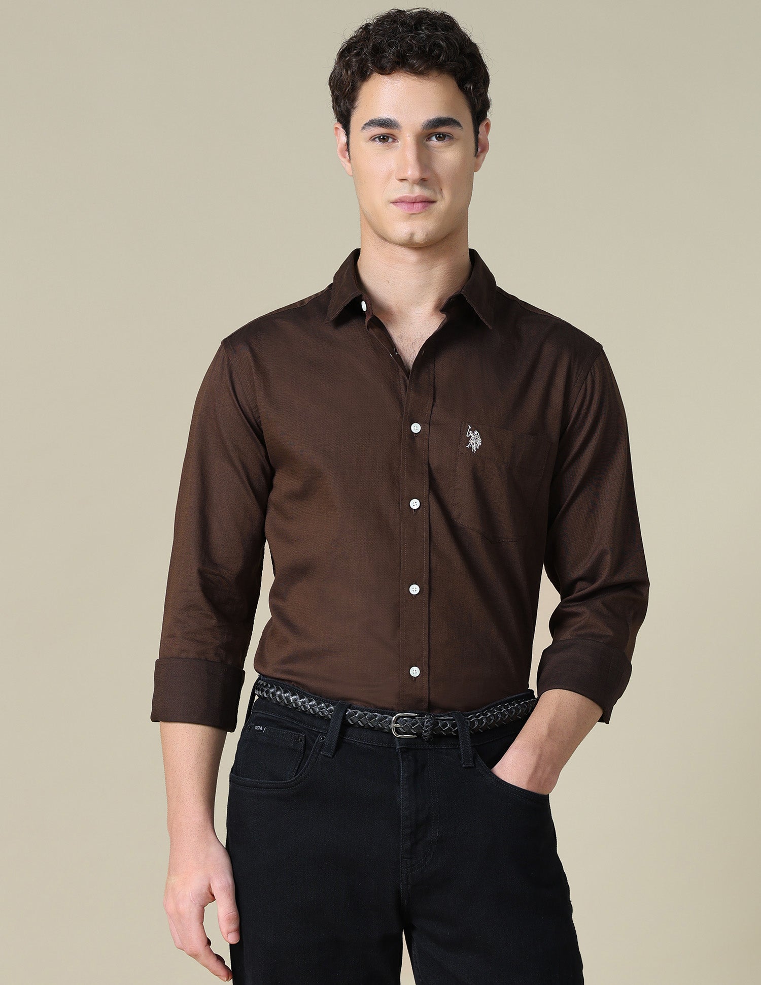 Solid Tailored Fit Shirt Choco - U.S. Polo Assn. India | Large