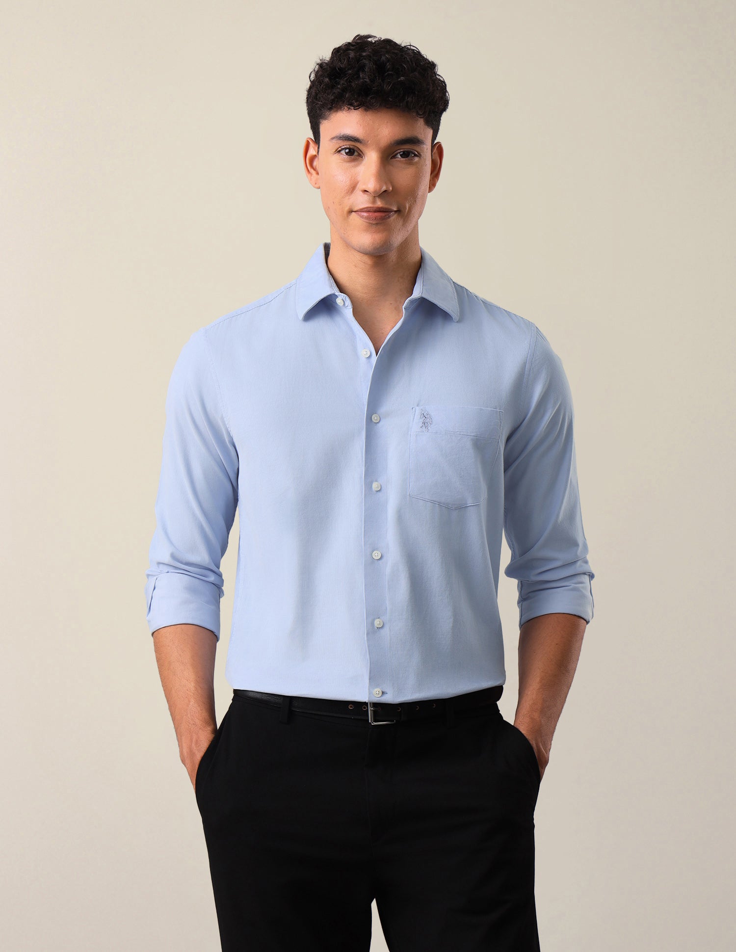 Corduroy Solid Shirt Light Blue - U.S. Polo Assn. India | Large