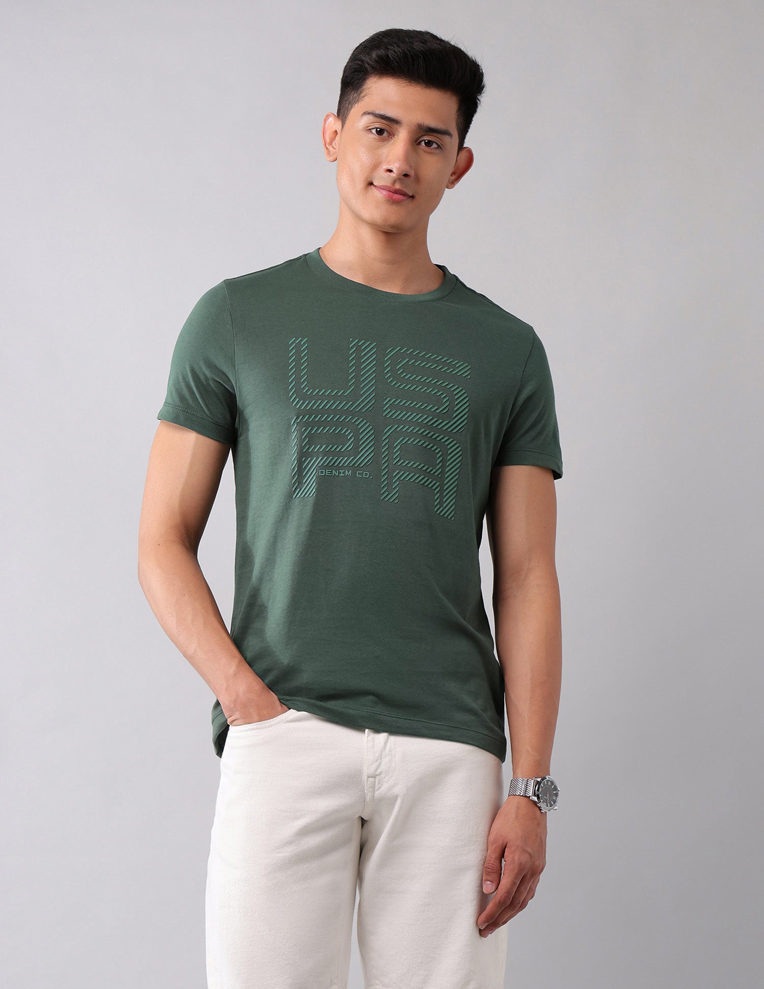 Muscle Fit Brand Printed T-Shirt Green - U.S. Polo Assn. India | Large