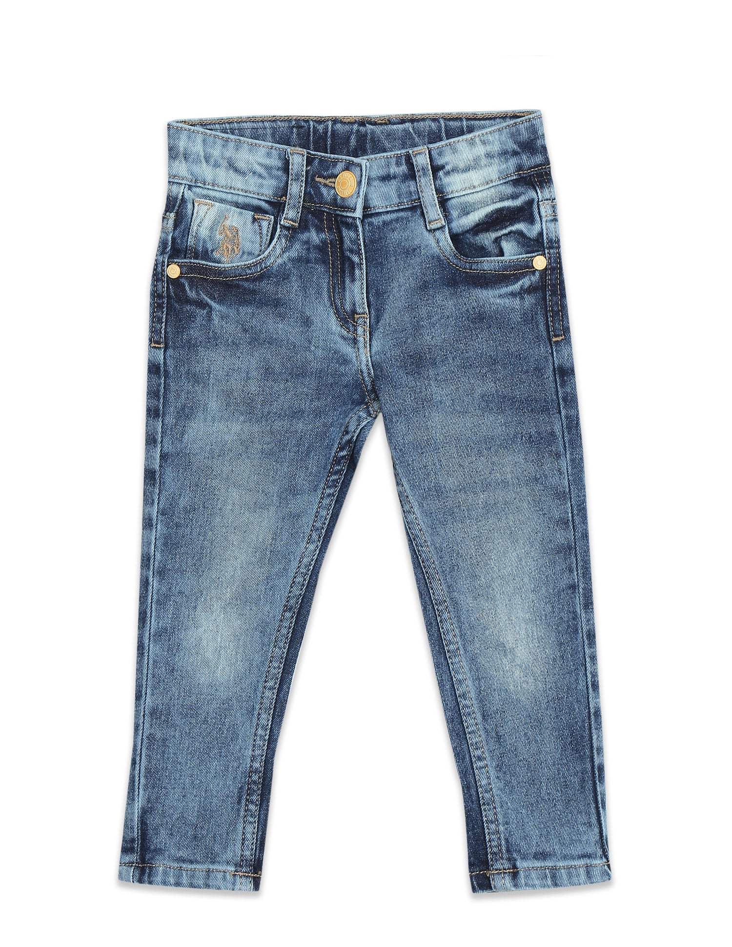 Girls Blue Mid Rise Slim Fit Acid Wash Jeans