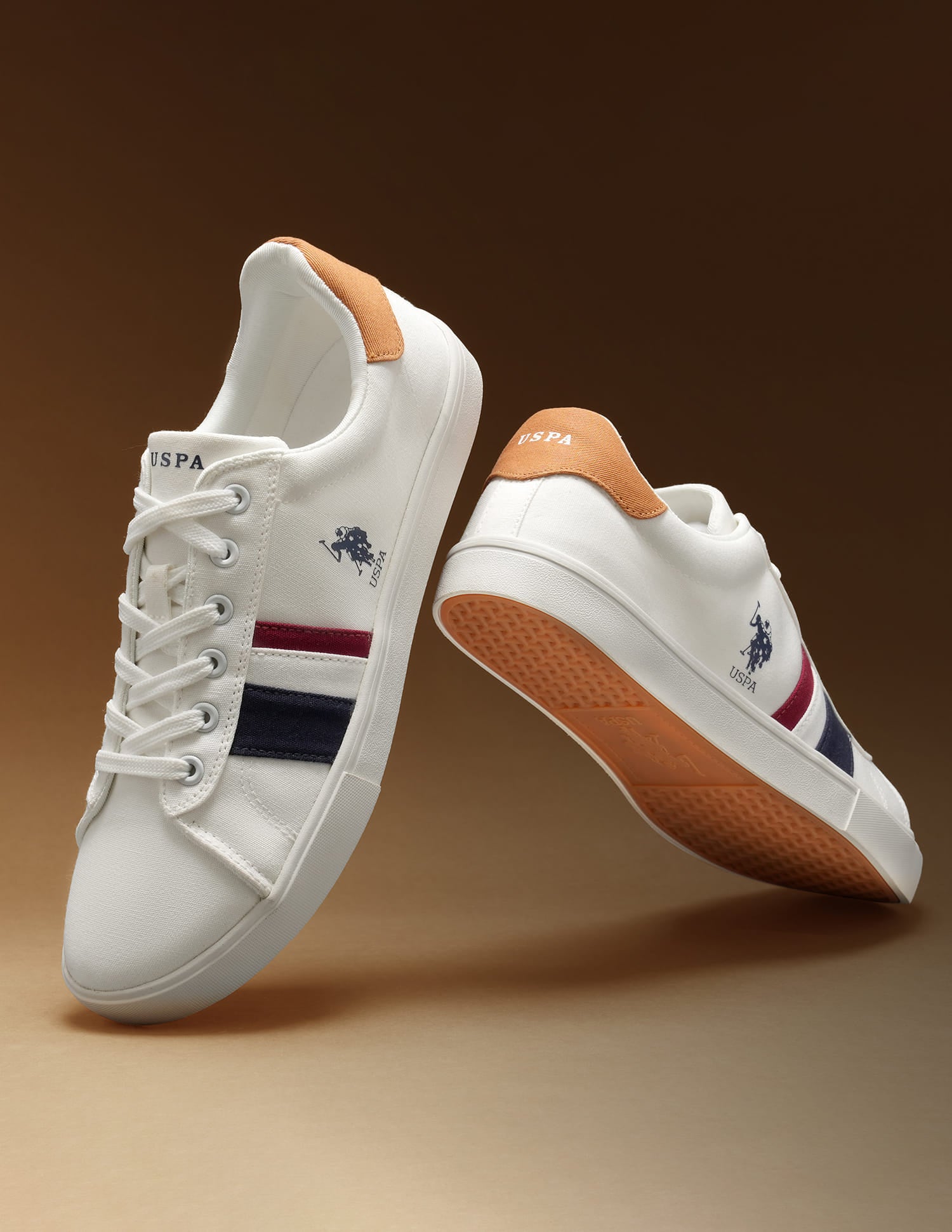 Men Striped Round Toe Abor 5.0 Sneakers Off White - U.S. Polo Assn. India | Large