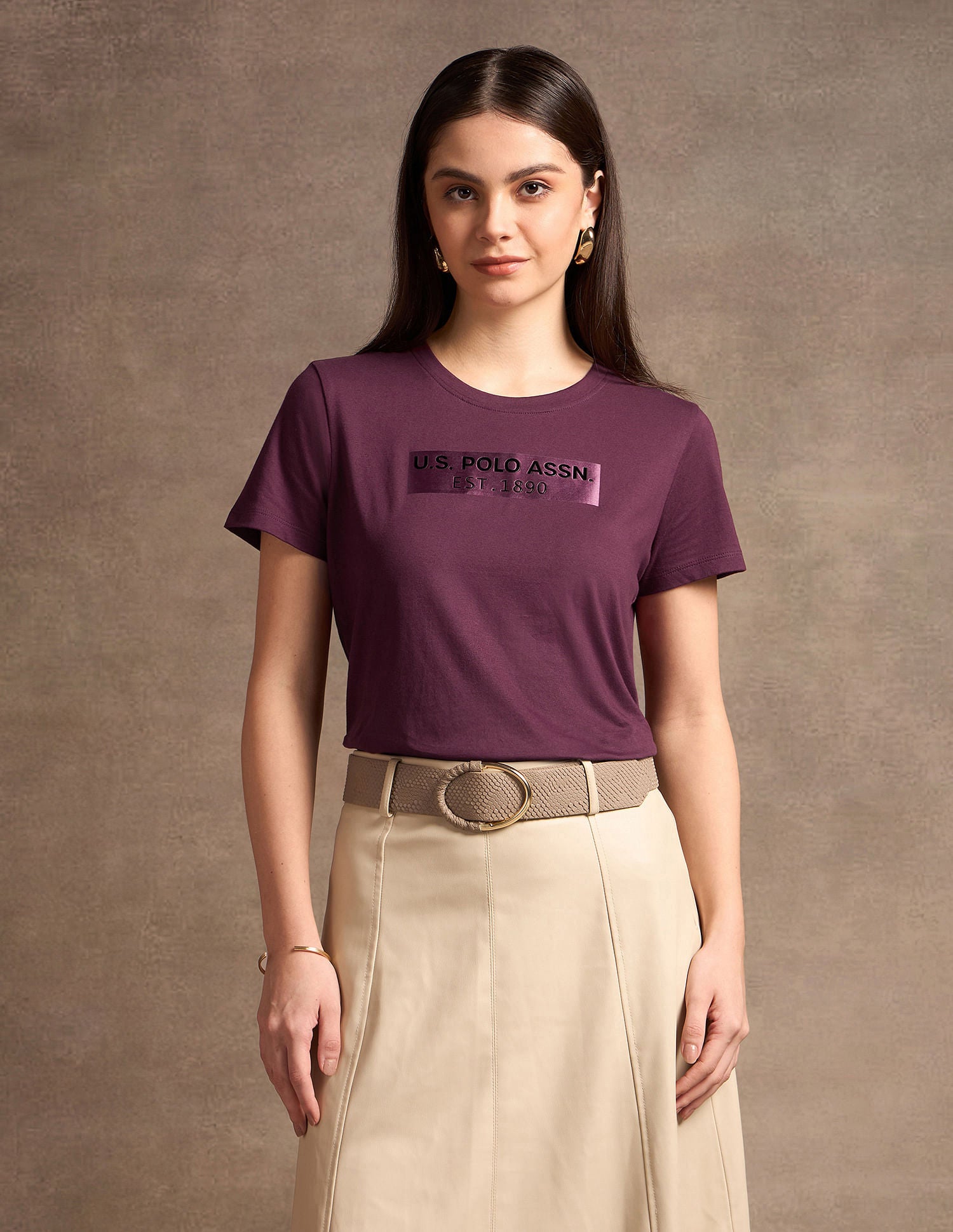 Satin Sticker Print Cotton T-Shirt