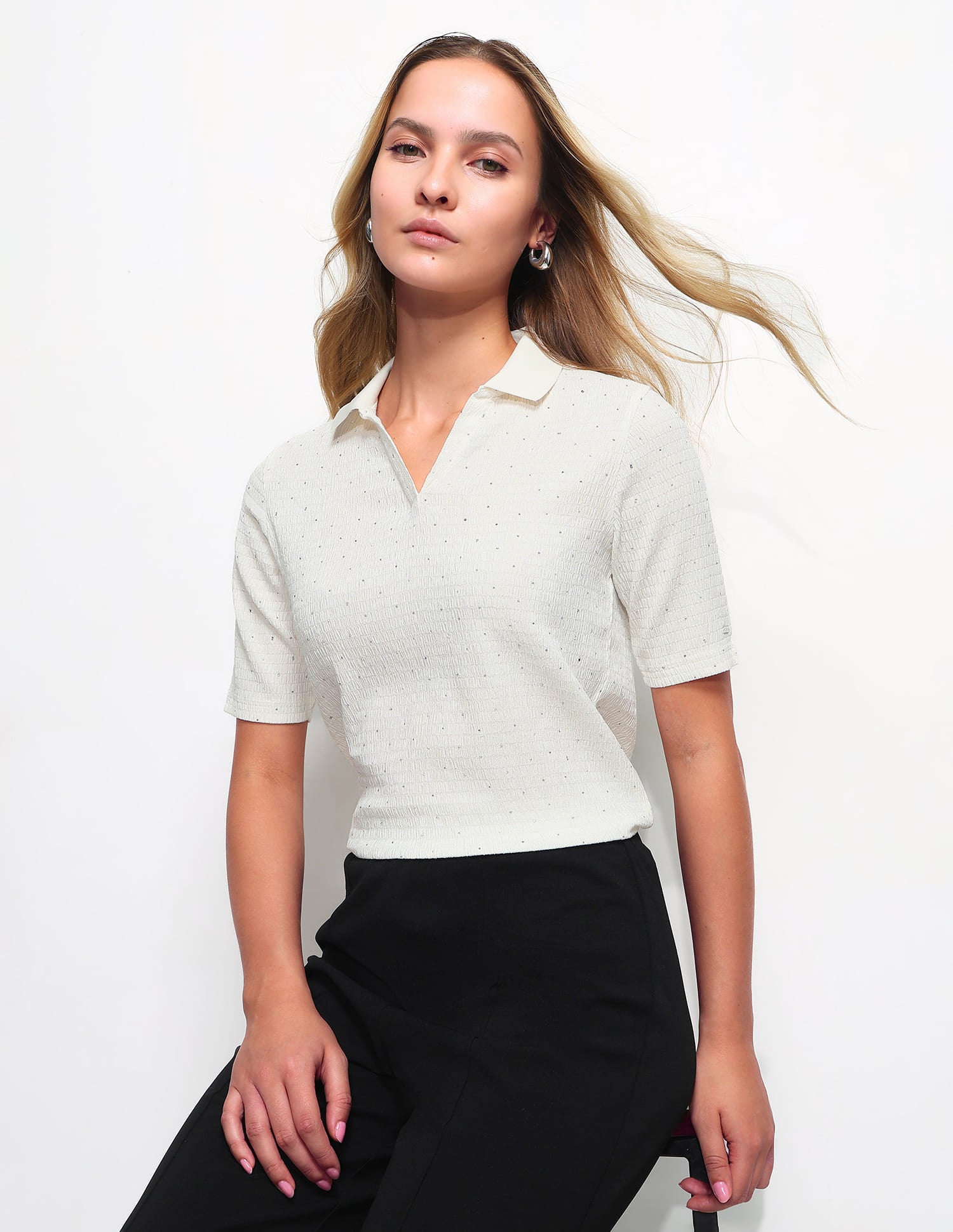 Embellished Textured Polo Shirt