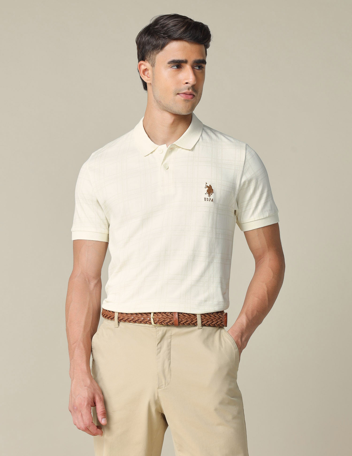 All-Over Printed Regular Fit Polo Shirt Off White - U.S. Polo Assn. India | Large