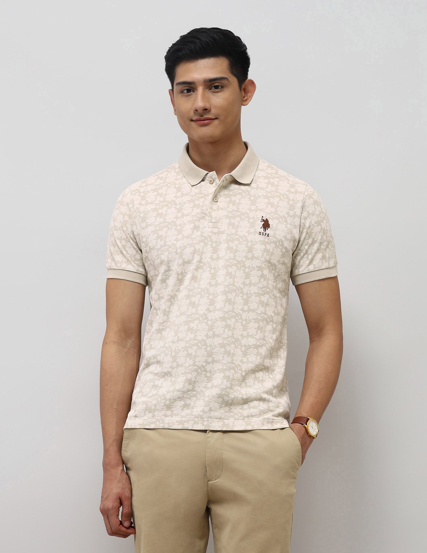 Floral Printed Slim Fit Polo Shirt