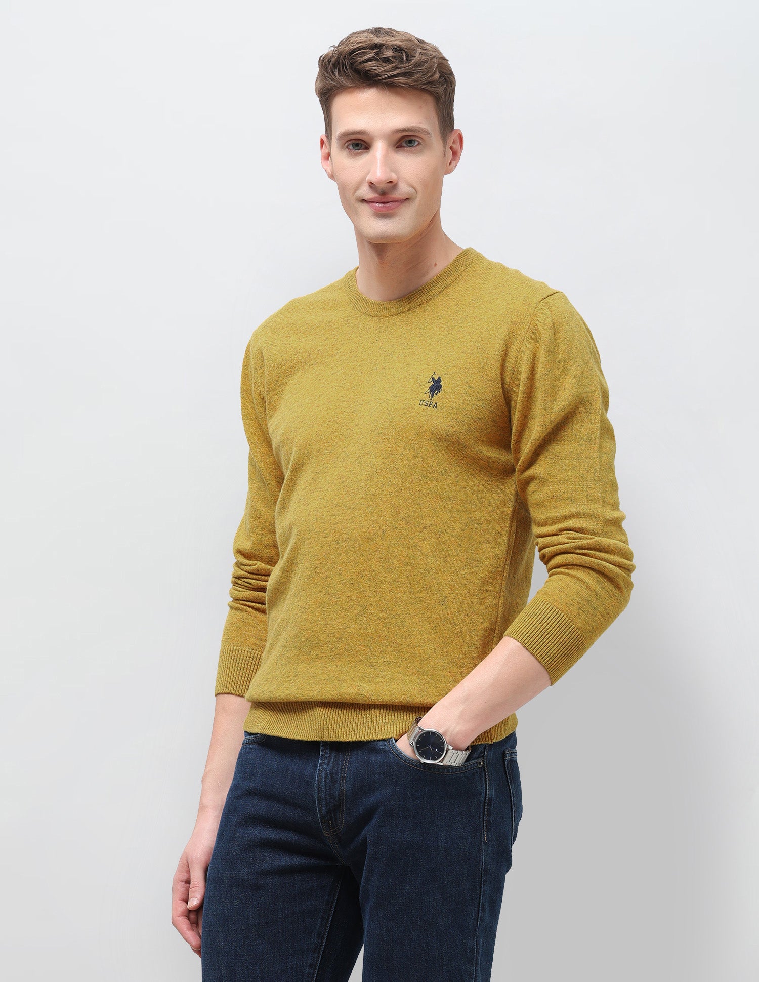 Heathered Regular Fit Sweater Mustard - U.S. Polo Assn. India | Large