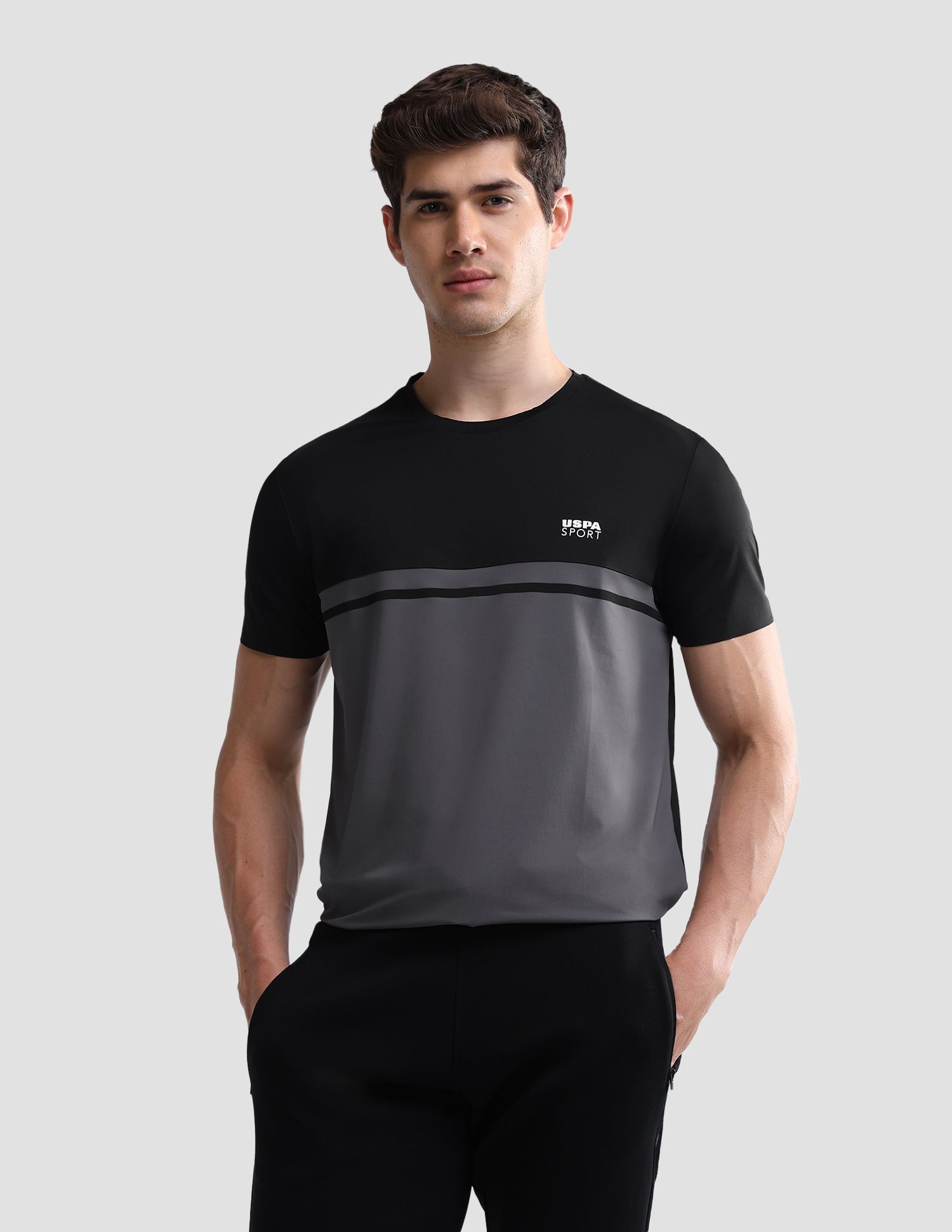 Colourblocked Slim Fit Active T-Shirt Black - U.S. Polo Assn. India | Large