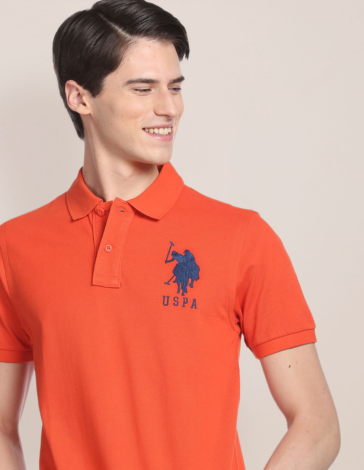 Compact Cotton Logo Polo Shirt Dark Orange - U.S. POLO ASSN. | Large