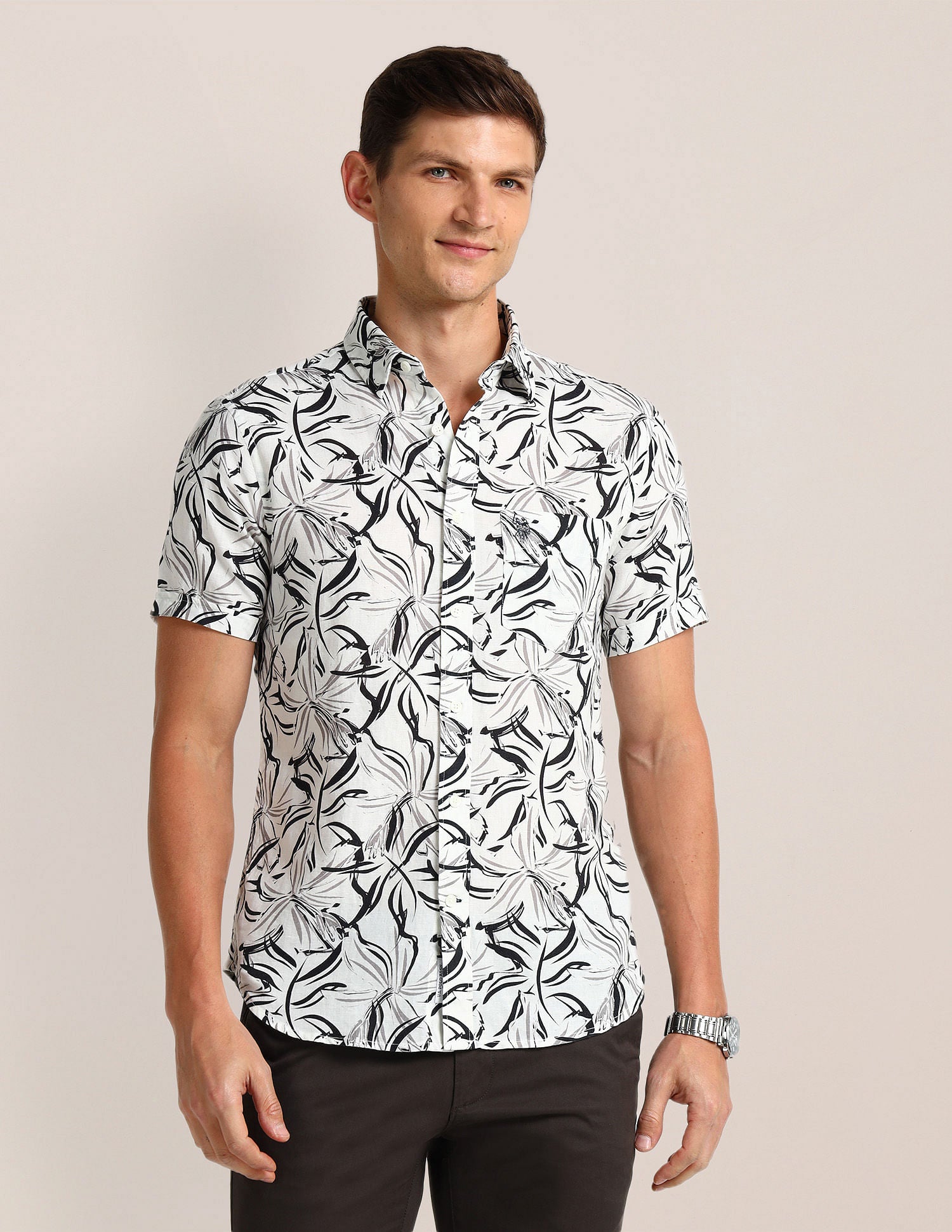 Tailored Fit Abstract Shirt Off-White - U.S. Polo Assn. India | Large