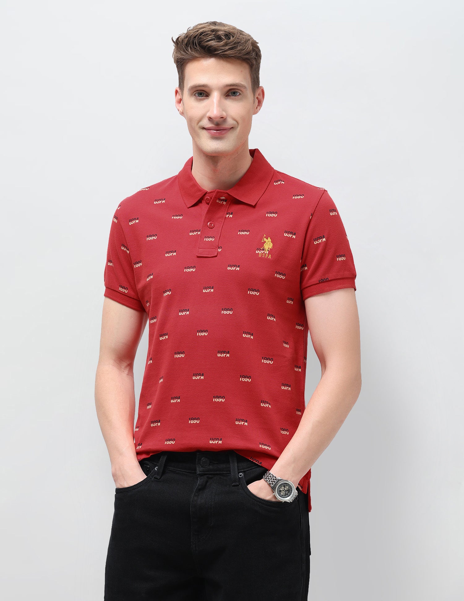 Brand Printed Slim Fit Polo Shirt Red - U.S. Polo Assn. India | Large