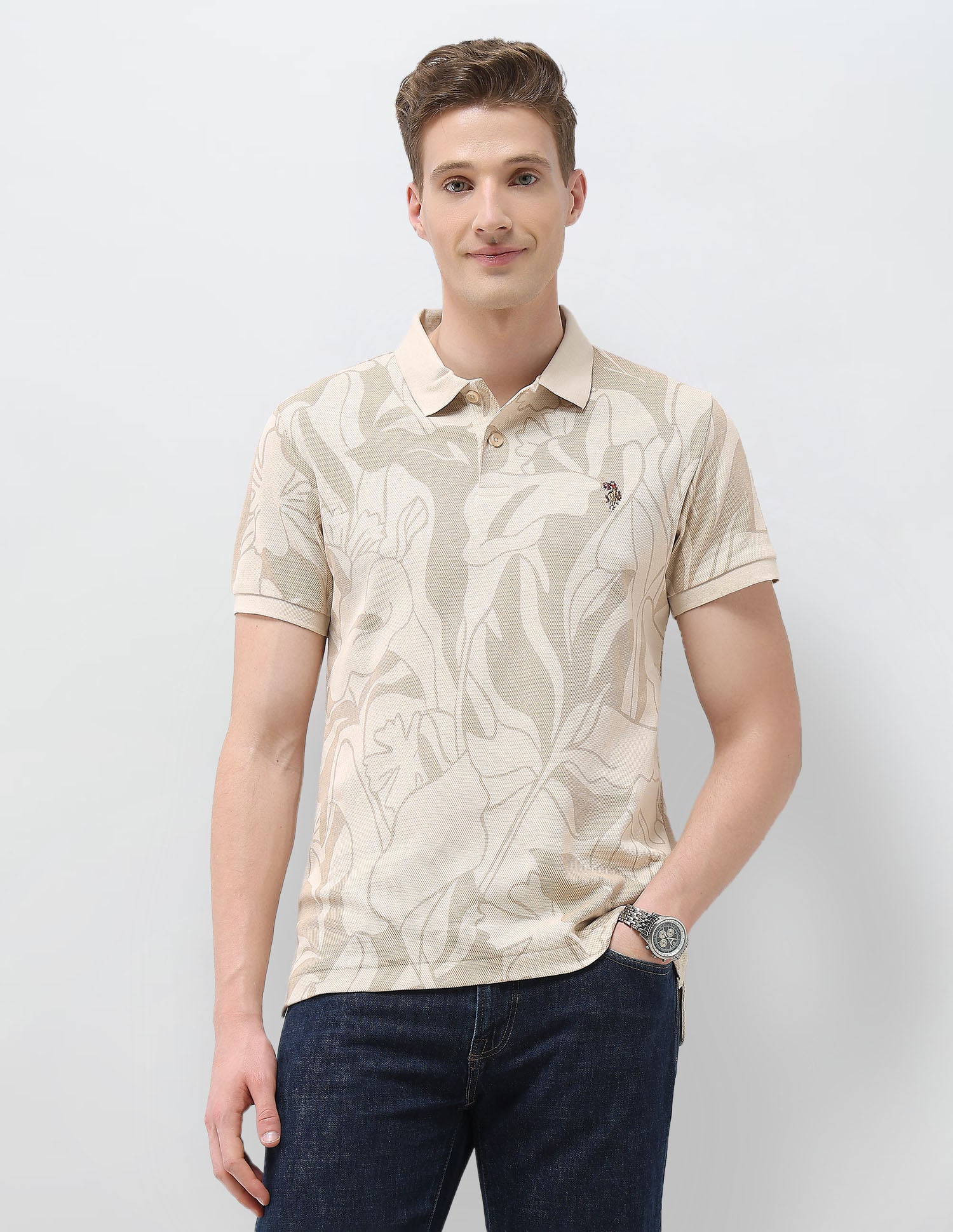 Motel On The Coast Slim Fit Polo Shirt Beige - U.S. Polo Assn. India | Large
