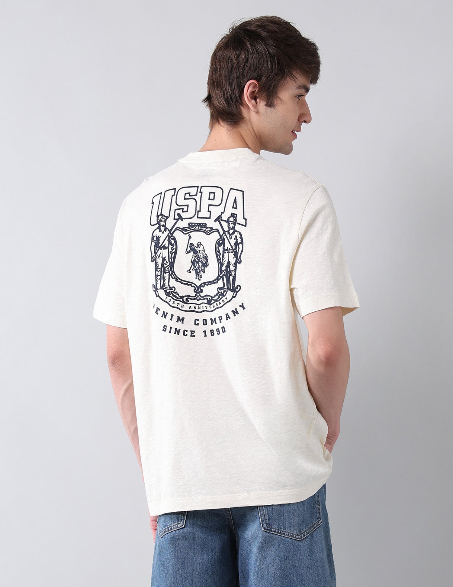 Brand Printed Pure Cotton Americana T-Shirt Ivory - U.S. Polo Assn. India | Large