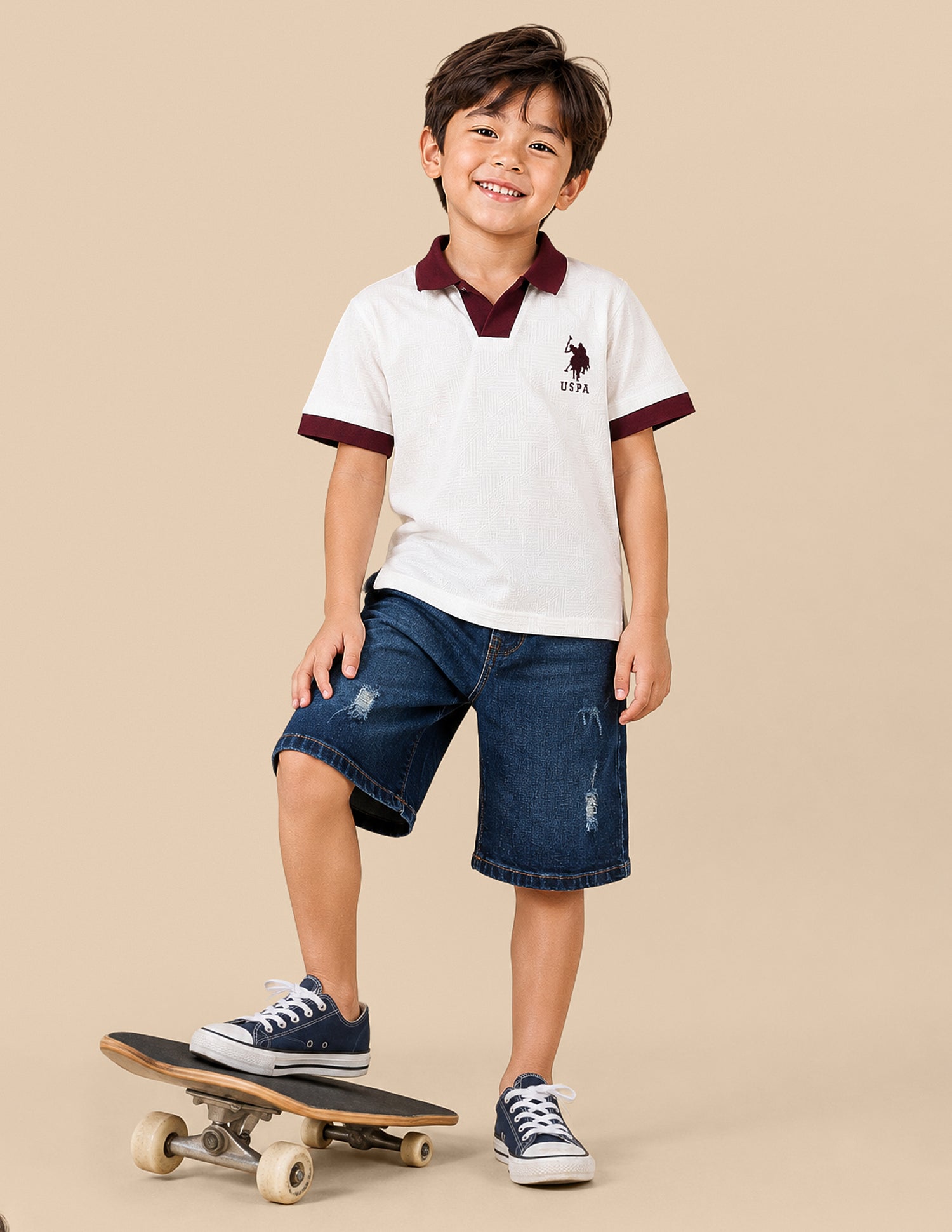 Self Design Geometric Regular Fit Polo Shirt White - U.S. Polo Assn. India | Large