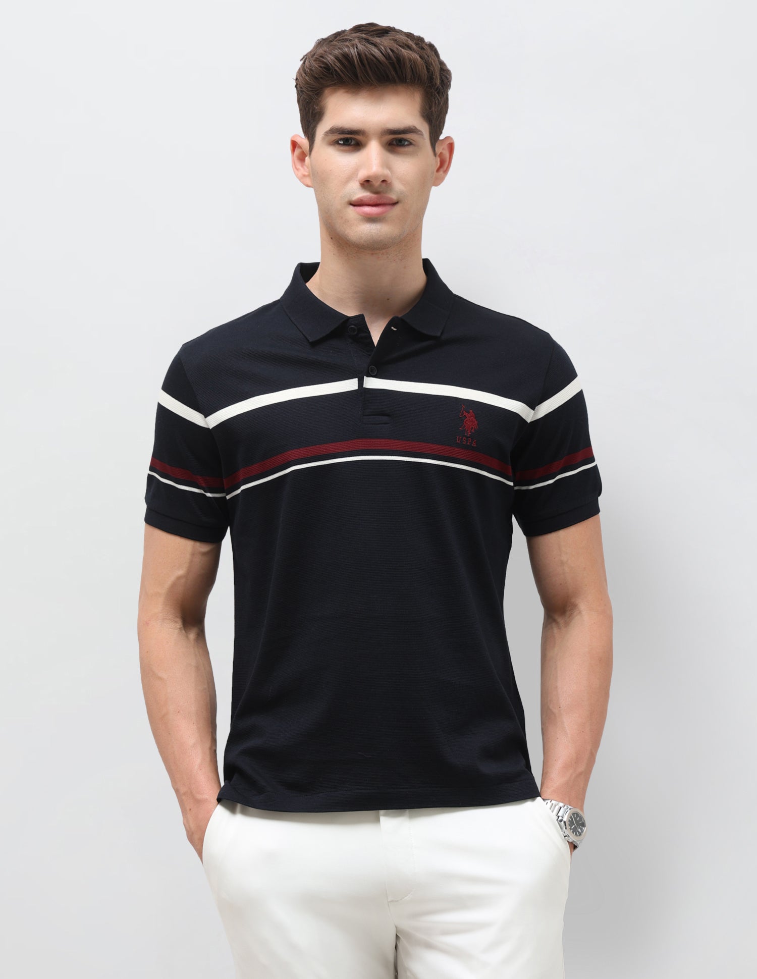 Horizontal Striped Slim Fit Polo Shirt Navy - U.S. Polo Assn. India | Large