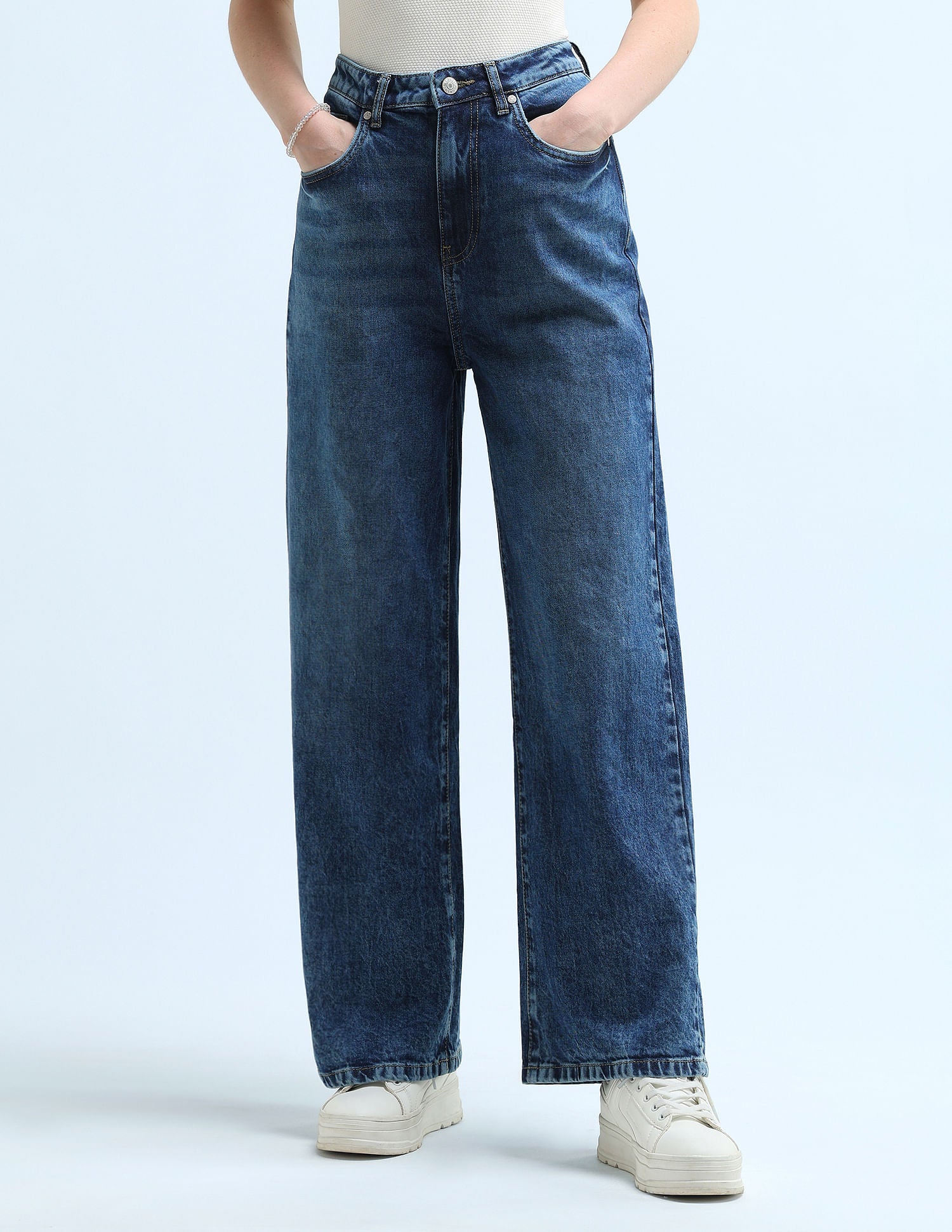 High Rise Wide Leg Jeans Blue - U.S. Polo Assn. India | Large