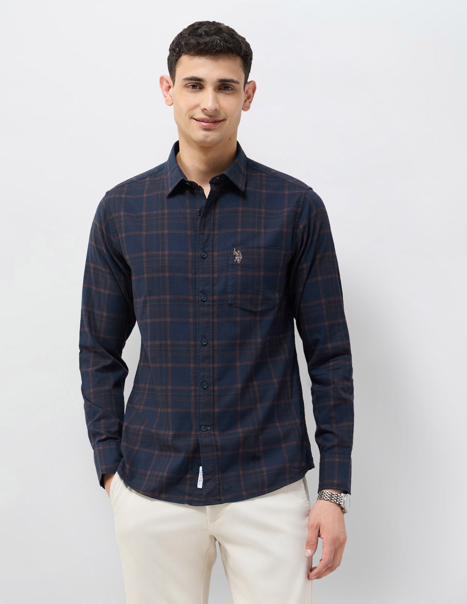 Tailored Fit Tartan Checked Shirt Navy - U.S. POLO ASSN. | Large