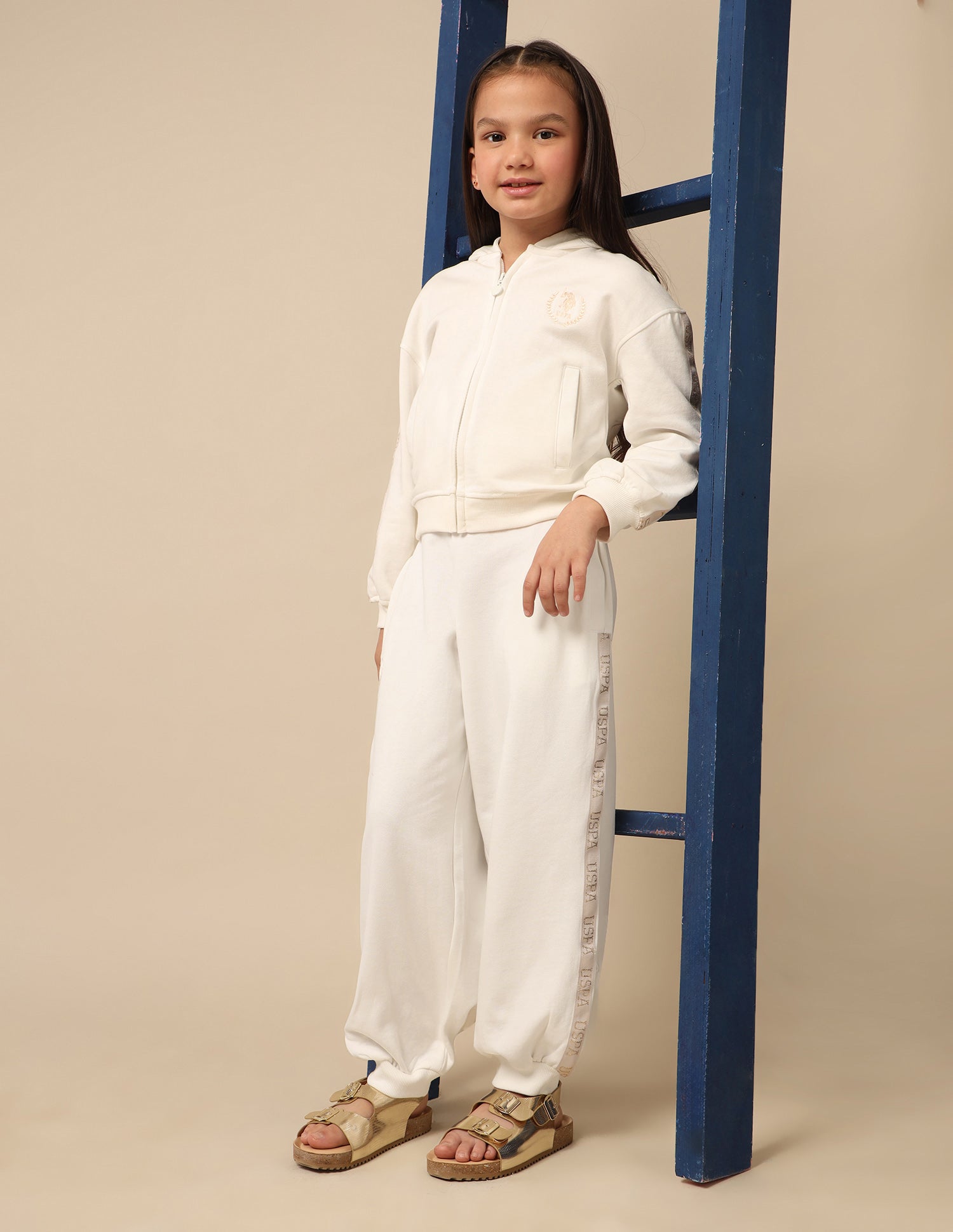 Girls Solid Brand Tape Joggers