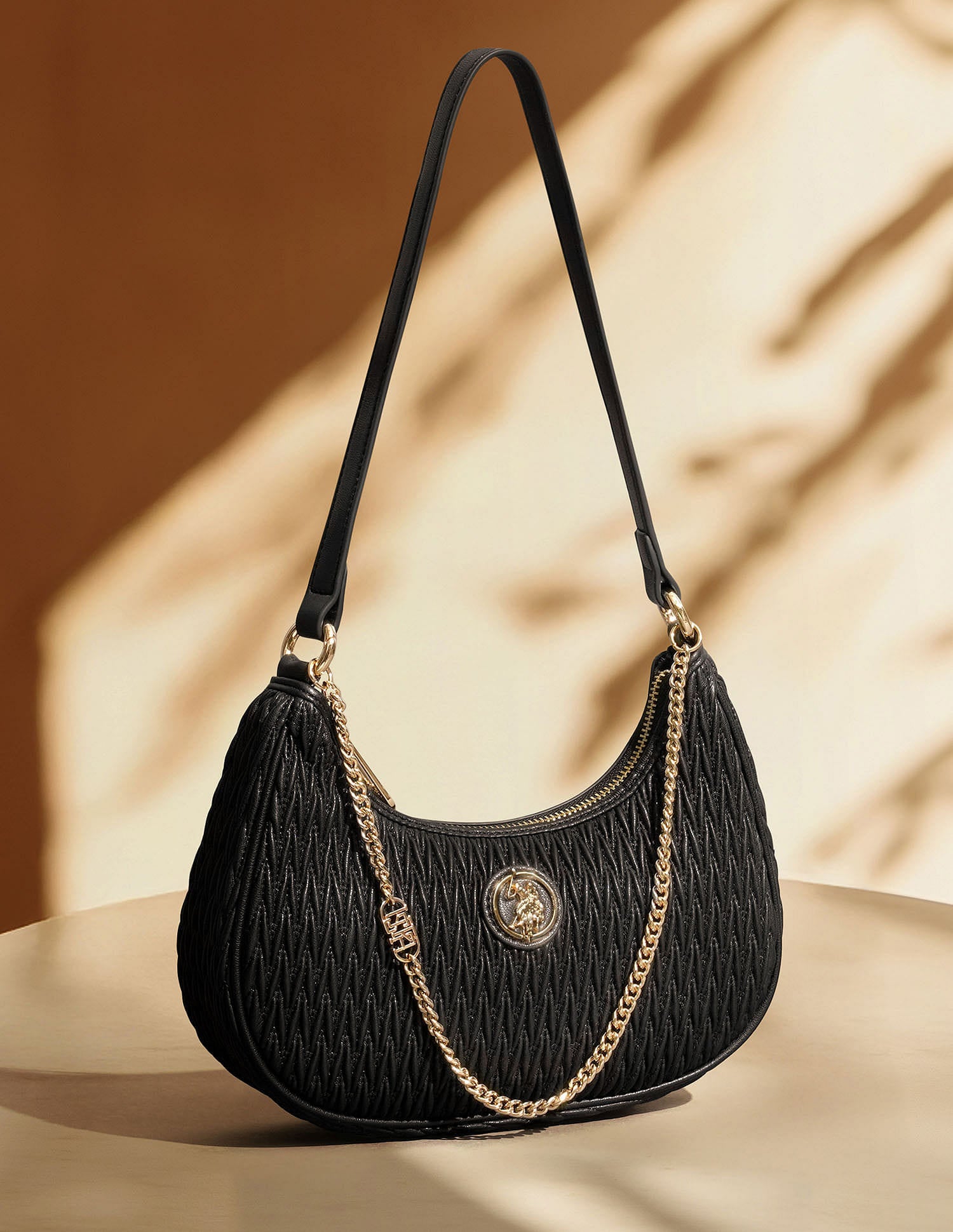 Vera 2.0 Textured Shoulder Bag Black - U.S. Polo Assn. India | Large