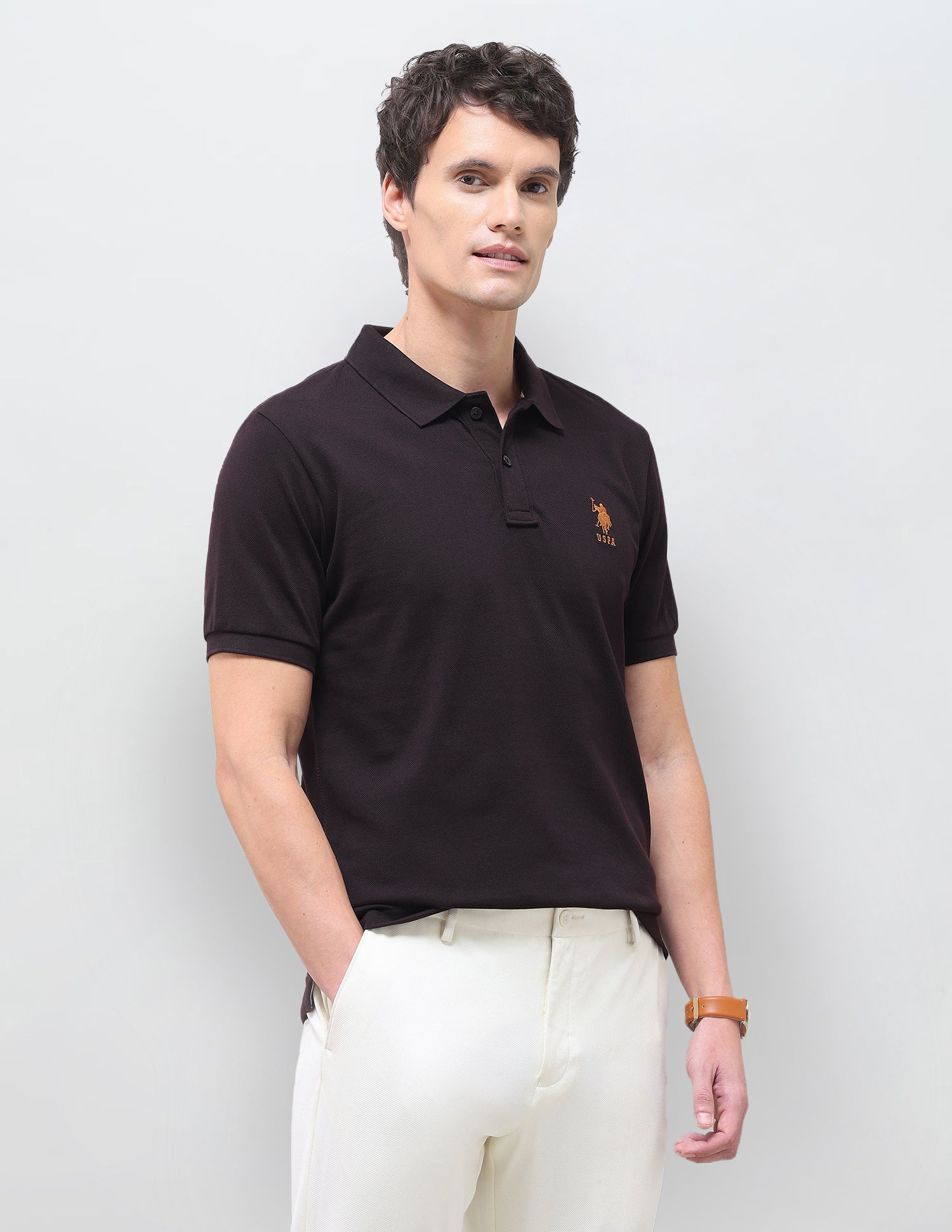 Solid Slim Fit Polo Shirt Brown - U.S. Polo Assn. India | Large