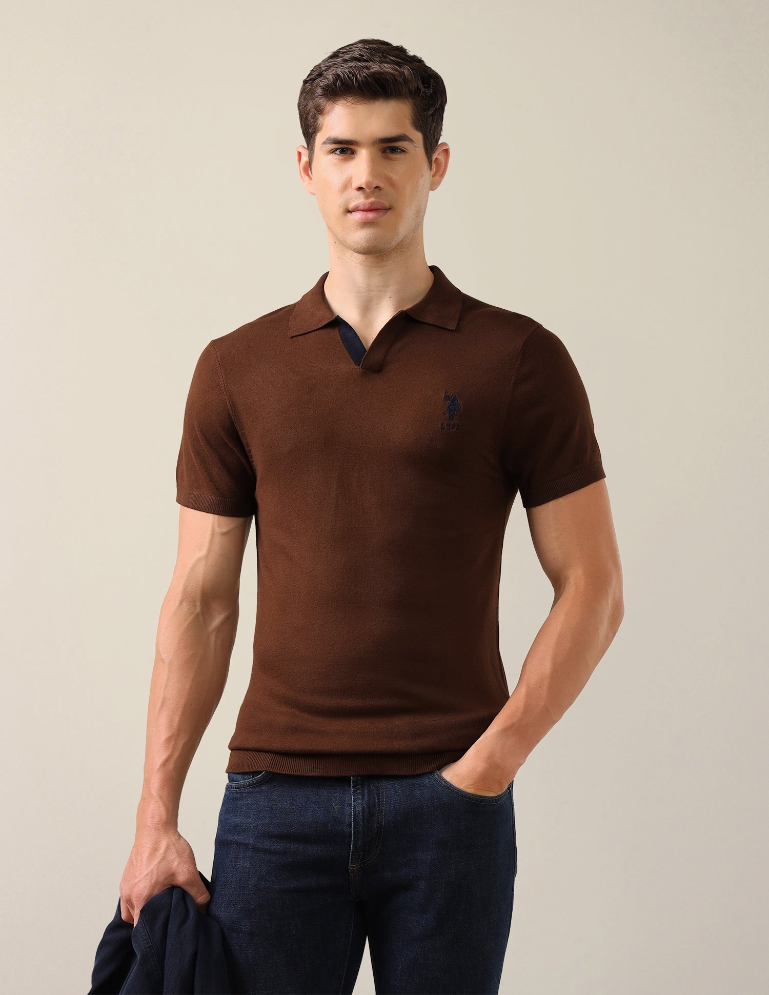 Solid Slim Fit Polo Shirt Brown - U.S. Polo Assn. India | Large