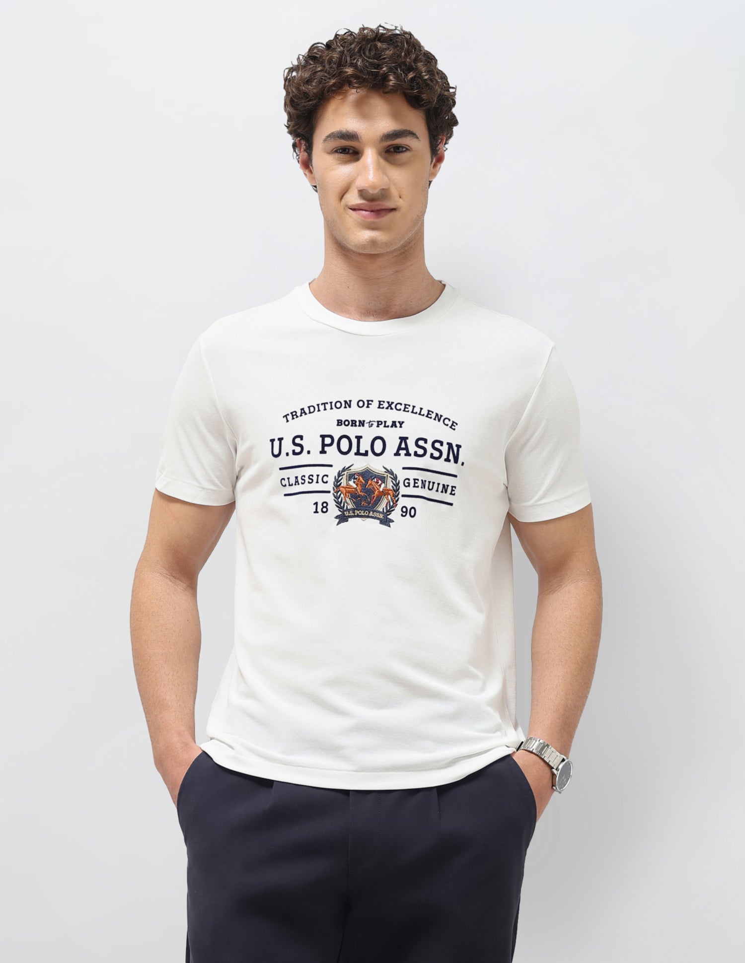 Graphic Brand Printed Slim Fit T-Shirt Off White - U.S. Polo Assn. India | Large