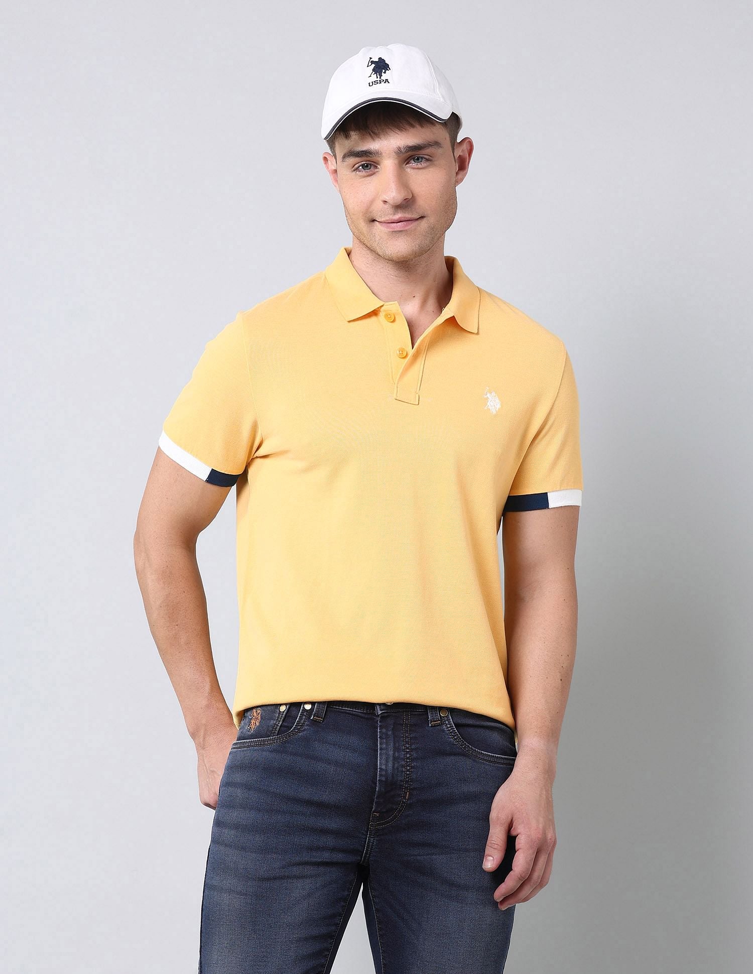 Muscle Fit Solid Polo Shirt Yellow - U.S. Polo Assn. India | Large