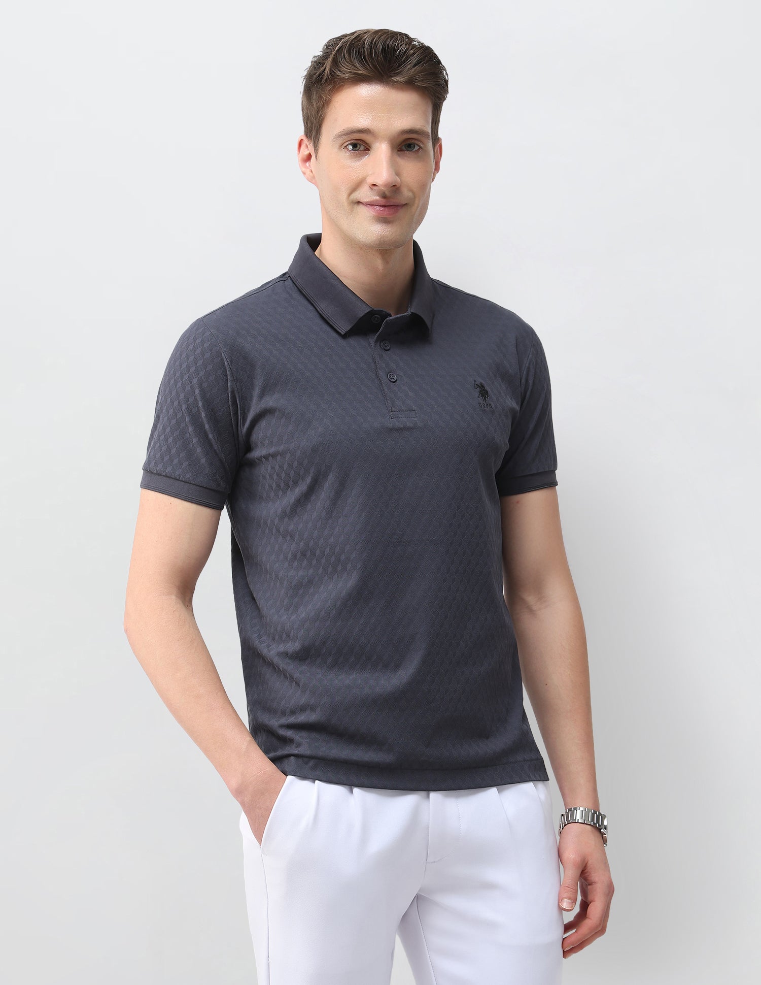 Textured Slim Fit Polo Shirt Dark Grey - U.S. Polo Assn. India | Large
