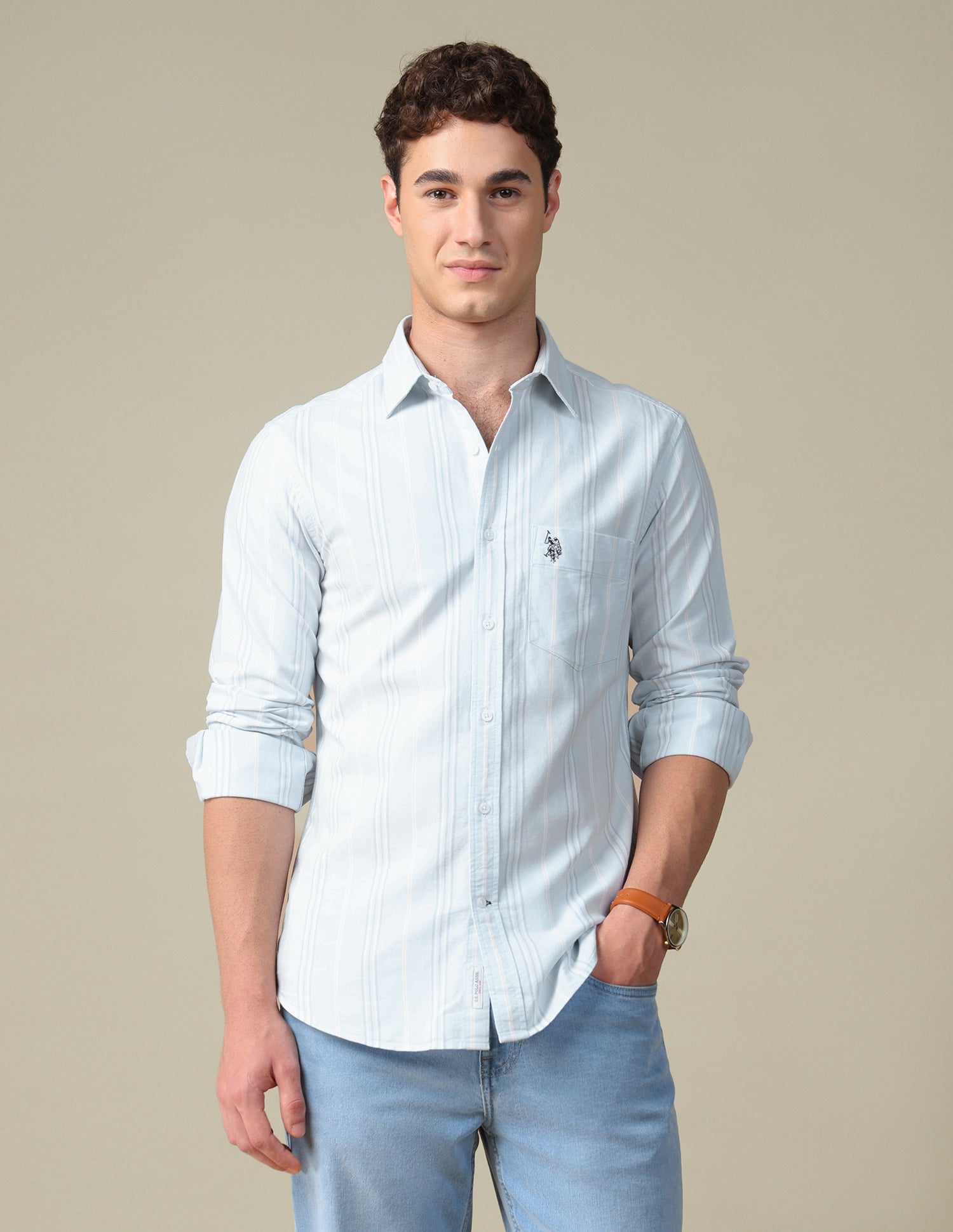 Vertical Striped Oxford Shirt Light Blue - U.S. Polo Assn. India | Large