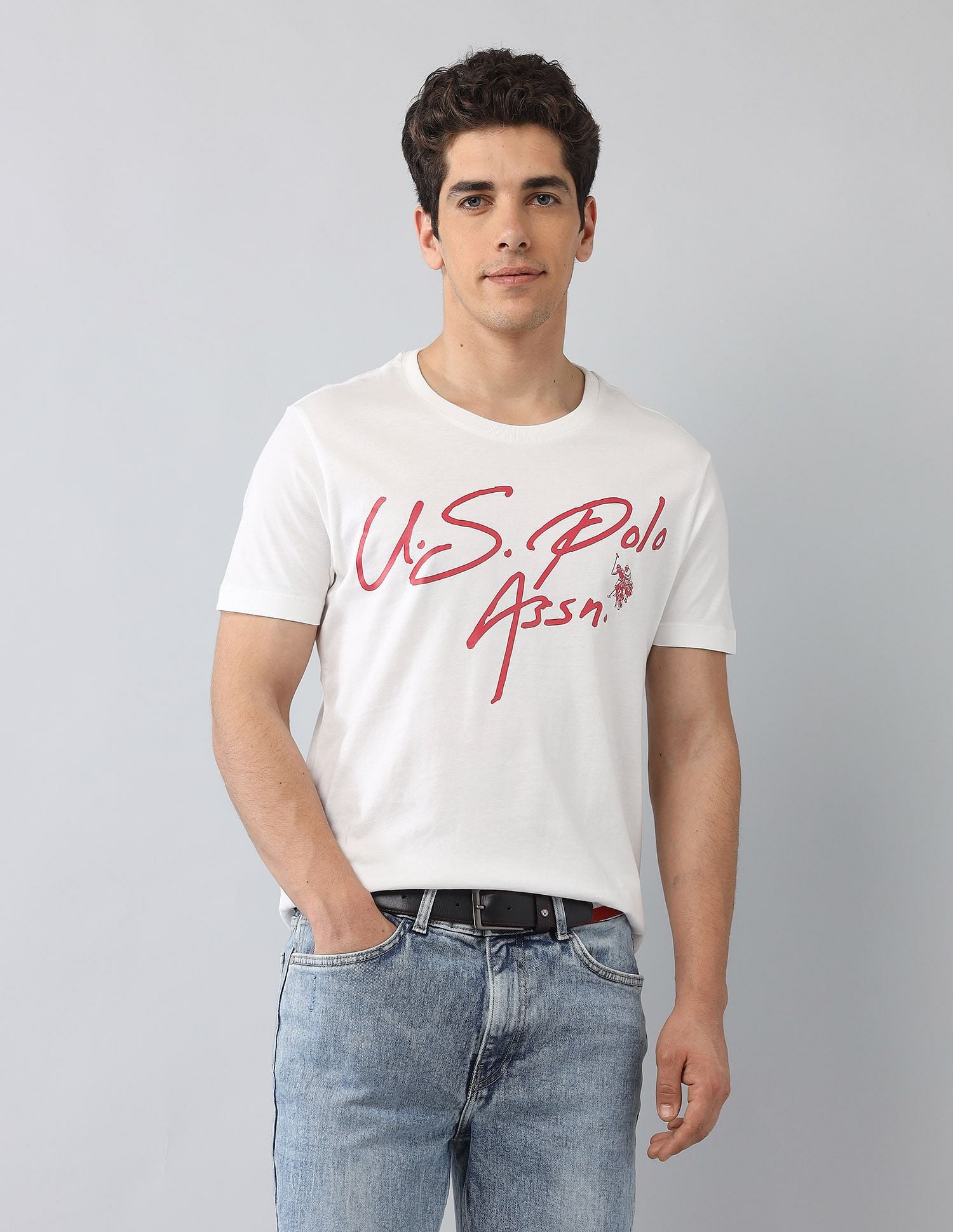 Muscle Fit Brand Printed T-Shirt Ivory - U.S. Polo Assn. India | Large