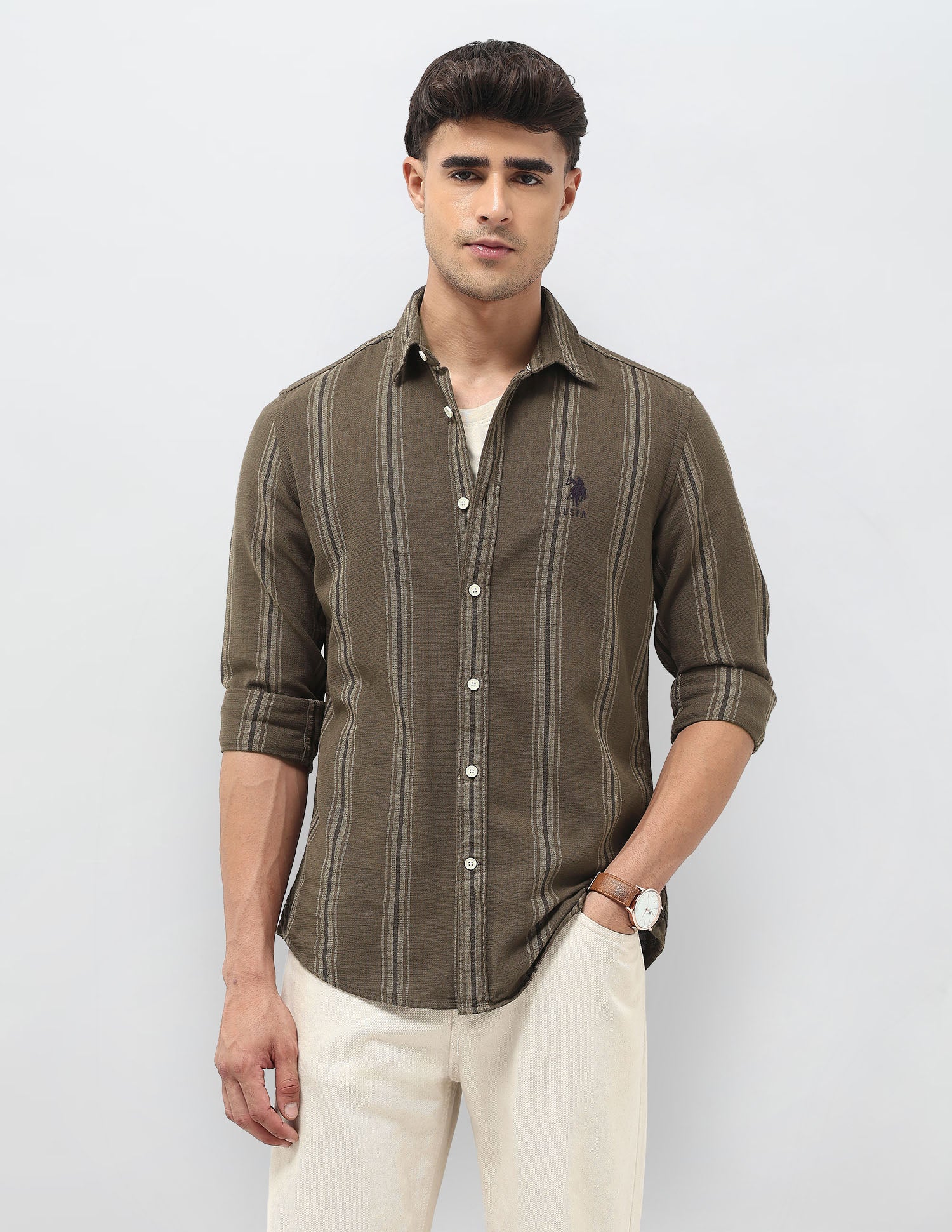 Dobby Vertical Striped Shirt Brown - U.S. Polo Assn. India | Large