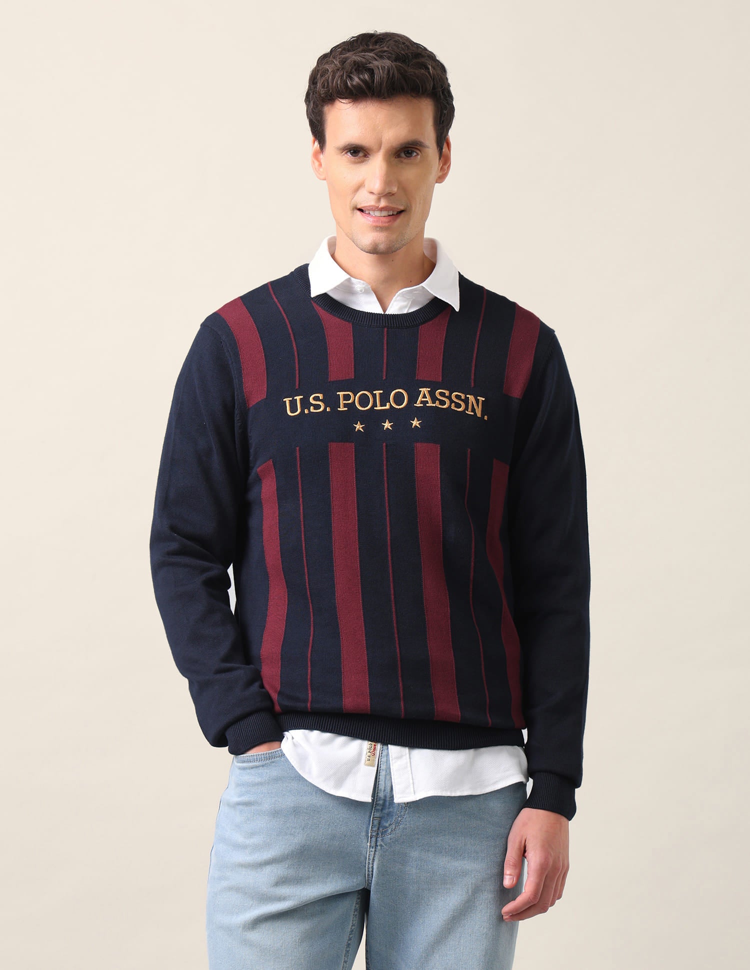 Regular Fit Striped Sweater Navy - U.S. Polo Assn. India | Large