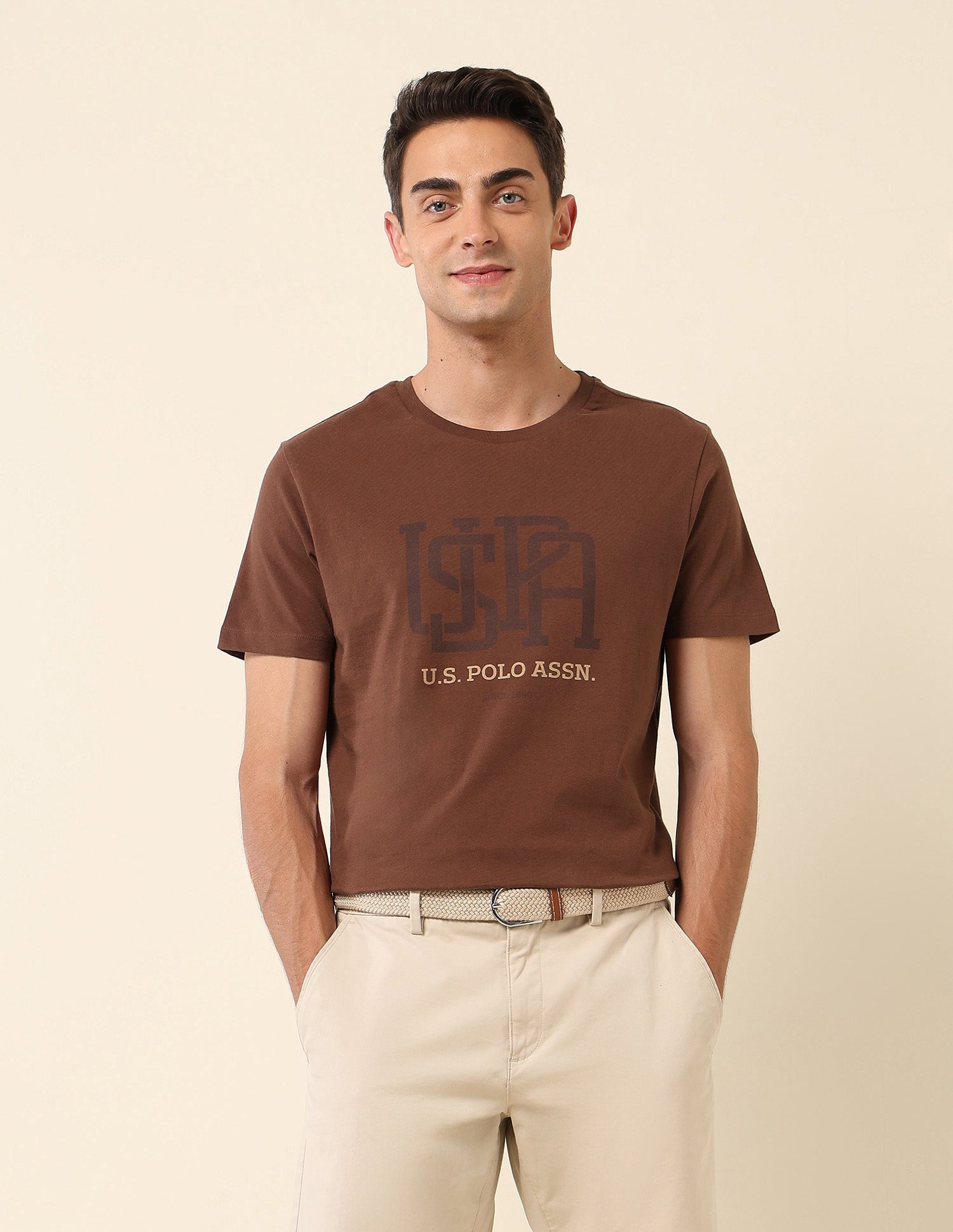 Pure Cotton Slim Fit T- Shirt Brown - U.S. Polo Assn. India | Large