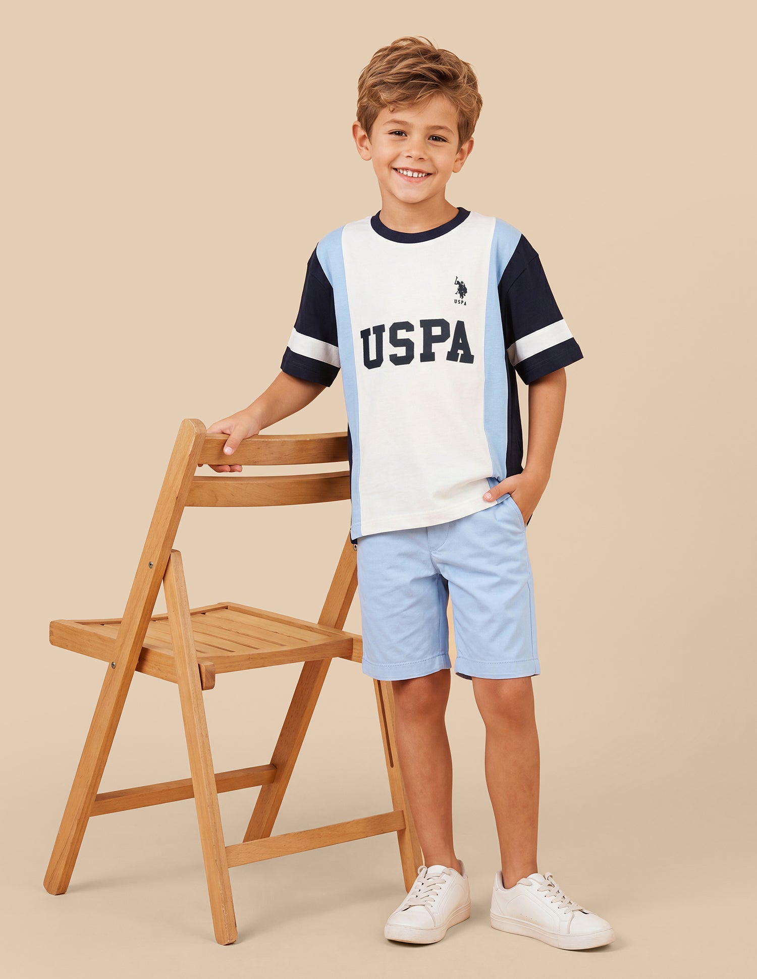 Colour Blocked With Brand Printed Oversized Fit T-Shirt Blue - U.S. Polo Assn. India | Large