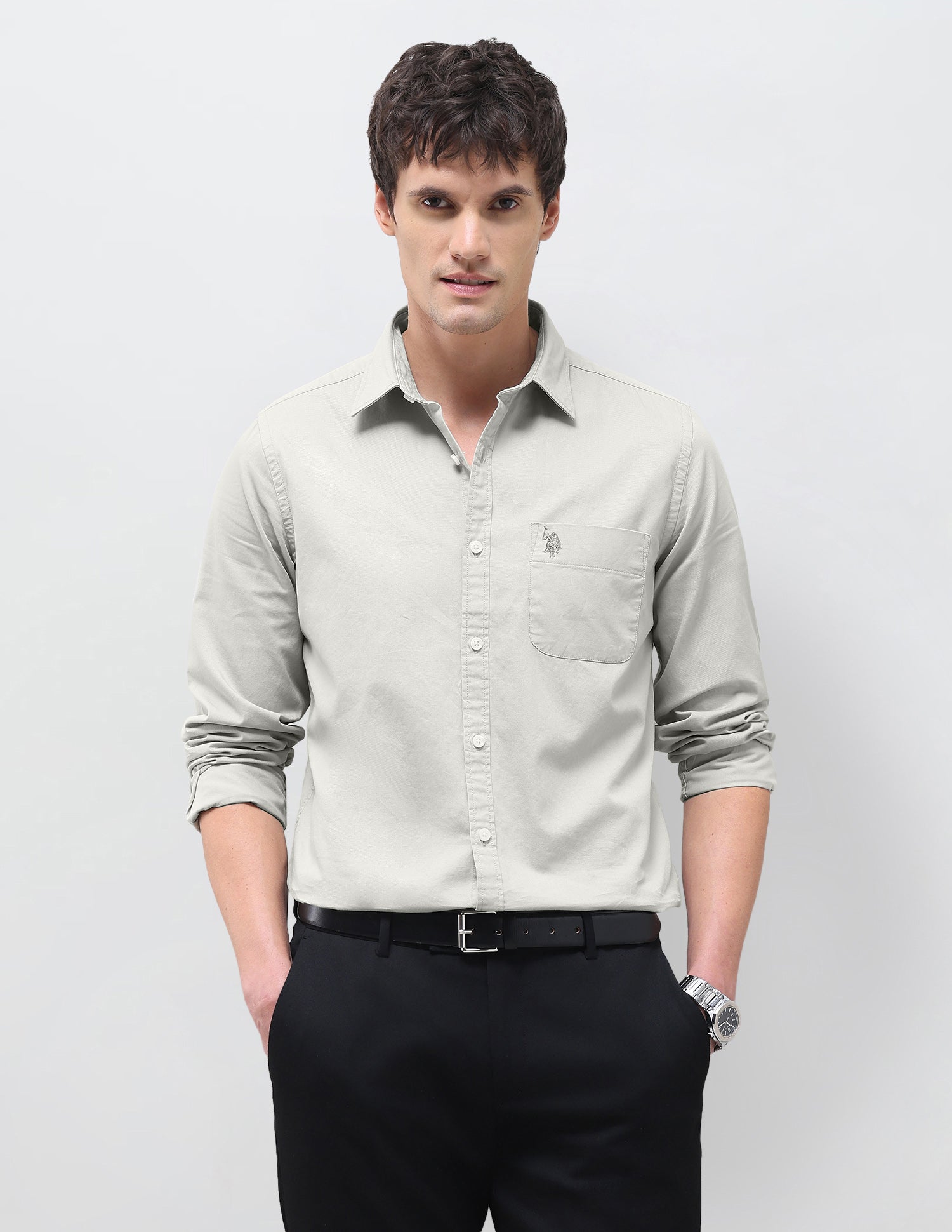 Twill Solid Shirt Light Grey - U.S. Polo Assn. India | Large