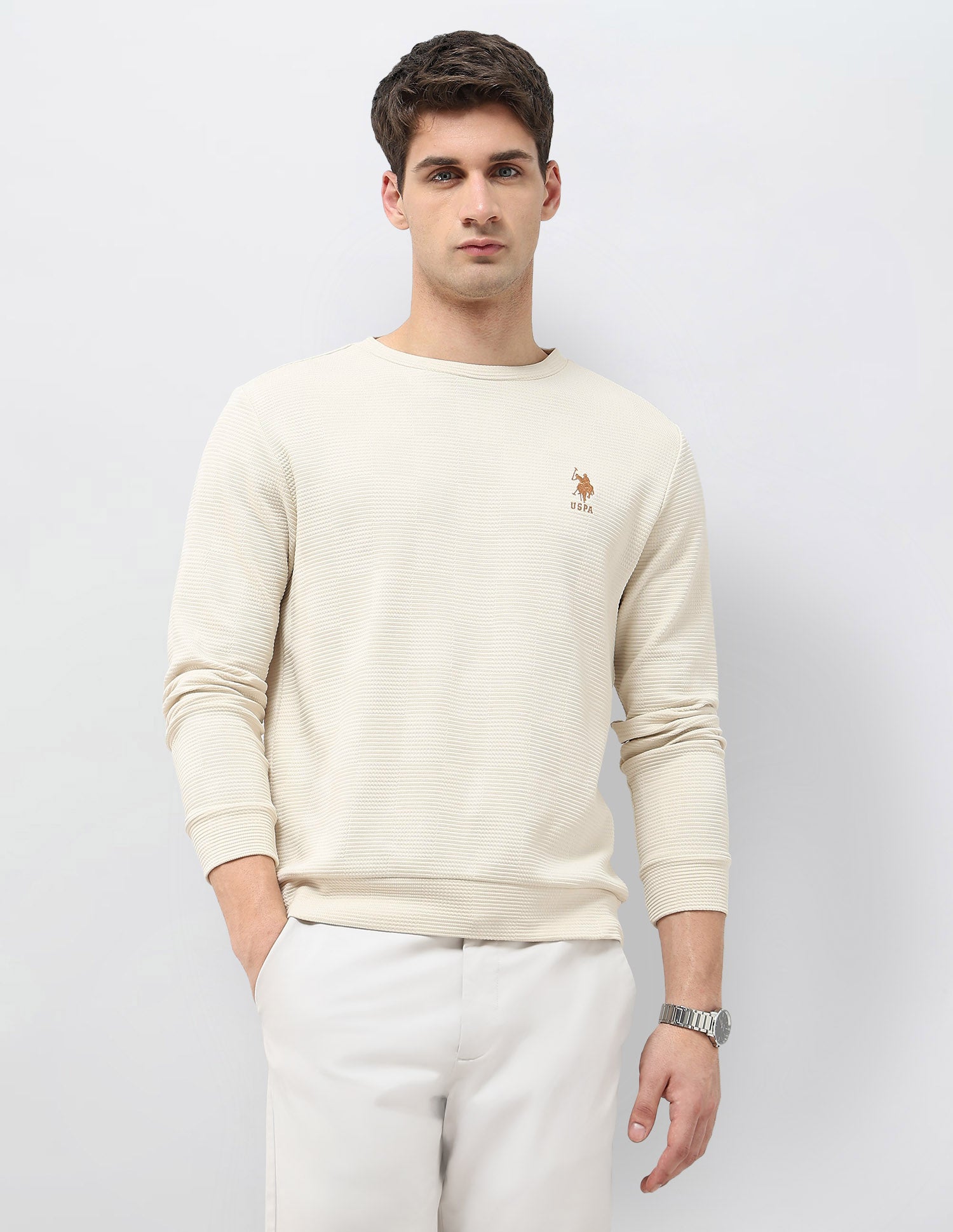 Textured Patterned Knit Regular Fit Sweatshirt