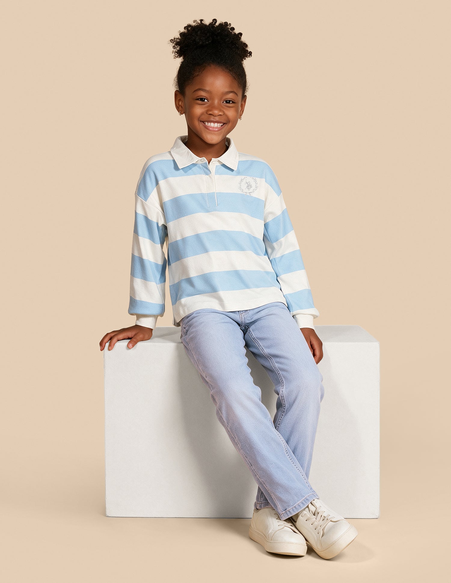 Horizontal Striped Relaxed Fit Polo Shirt Light Blue - U.S. Polo Assn. India | Large