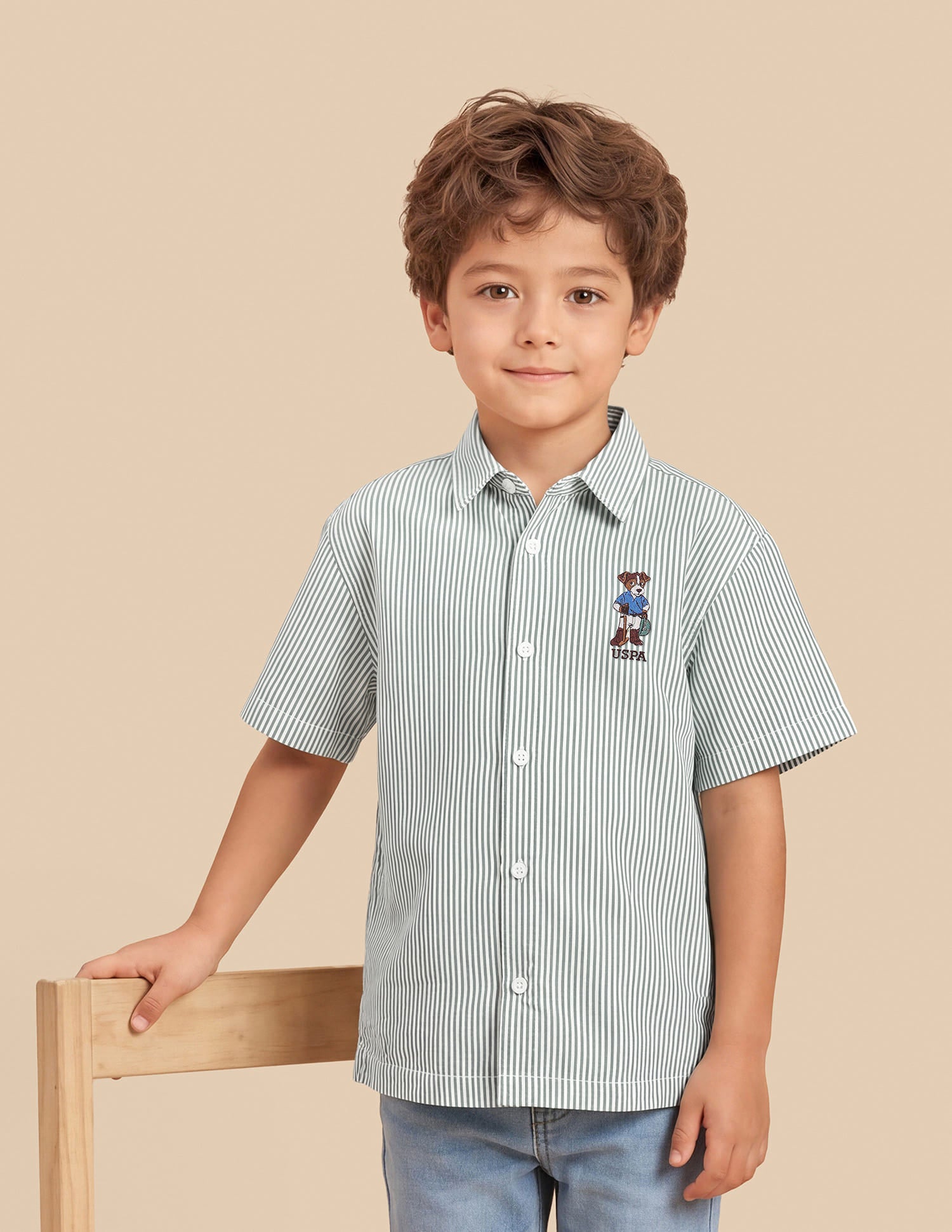 Vertical Striped Boxy Fit Shirt Green - U.S. Polo Assn. India | Large