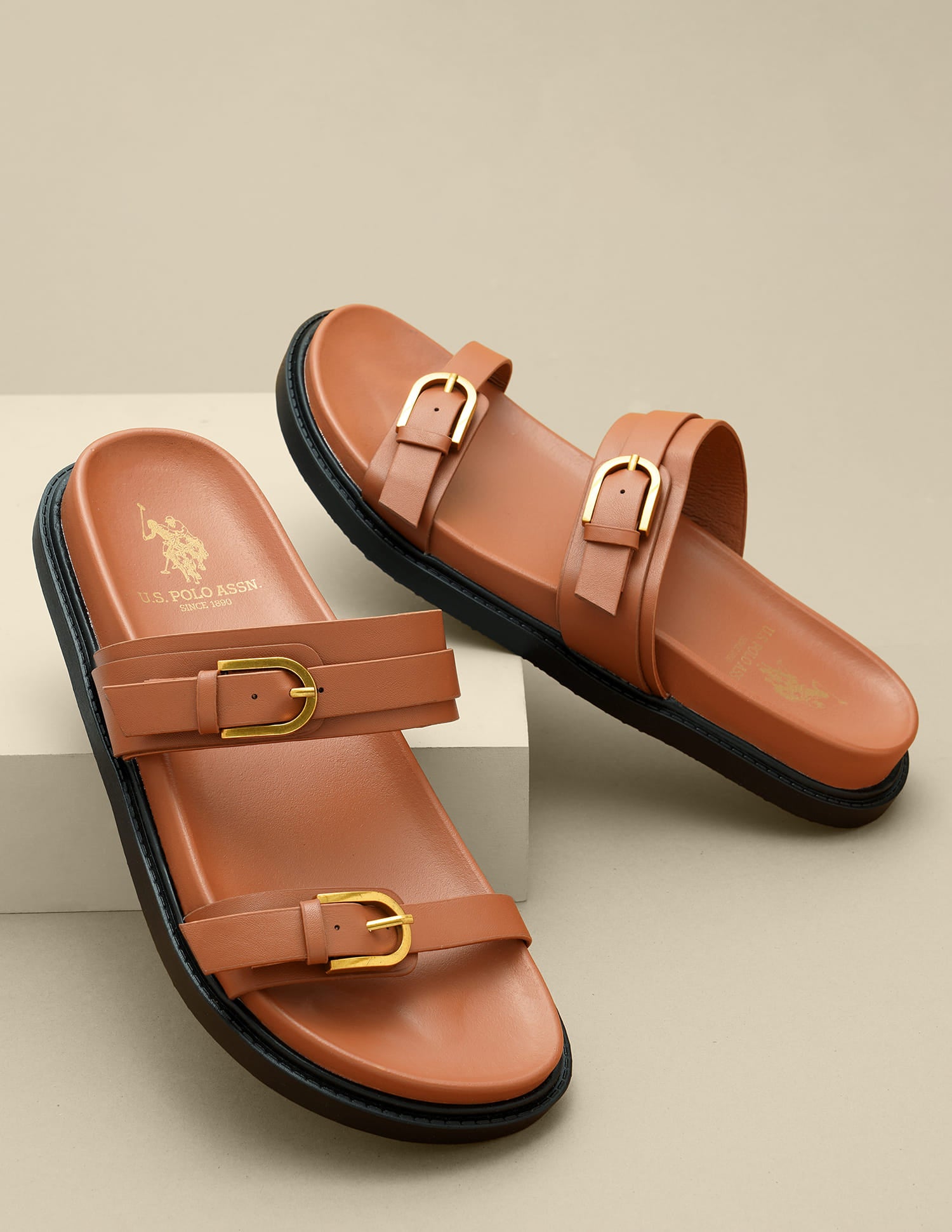 Textured Vincenza Slippers Tan - U.S. Polo Assn. India | Large