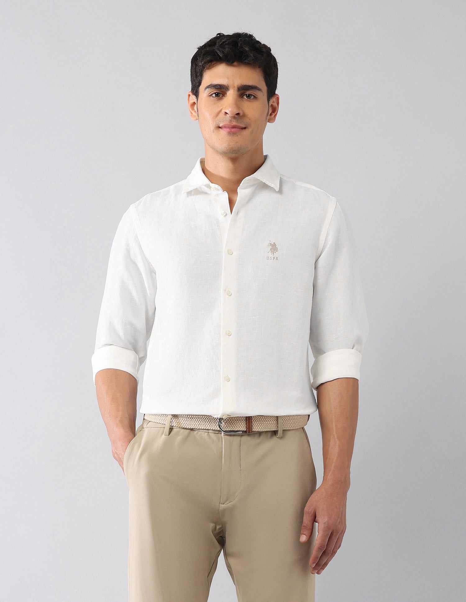 Solid Poplin Regular Fit Shirt White - U.S. Polo Assn. India | Large