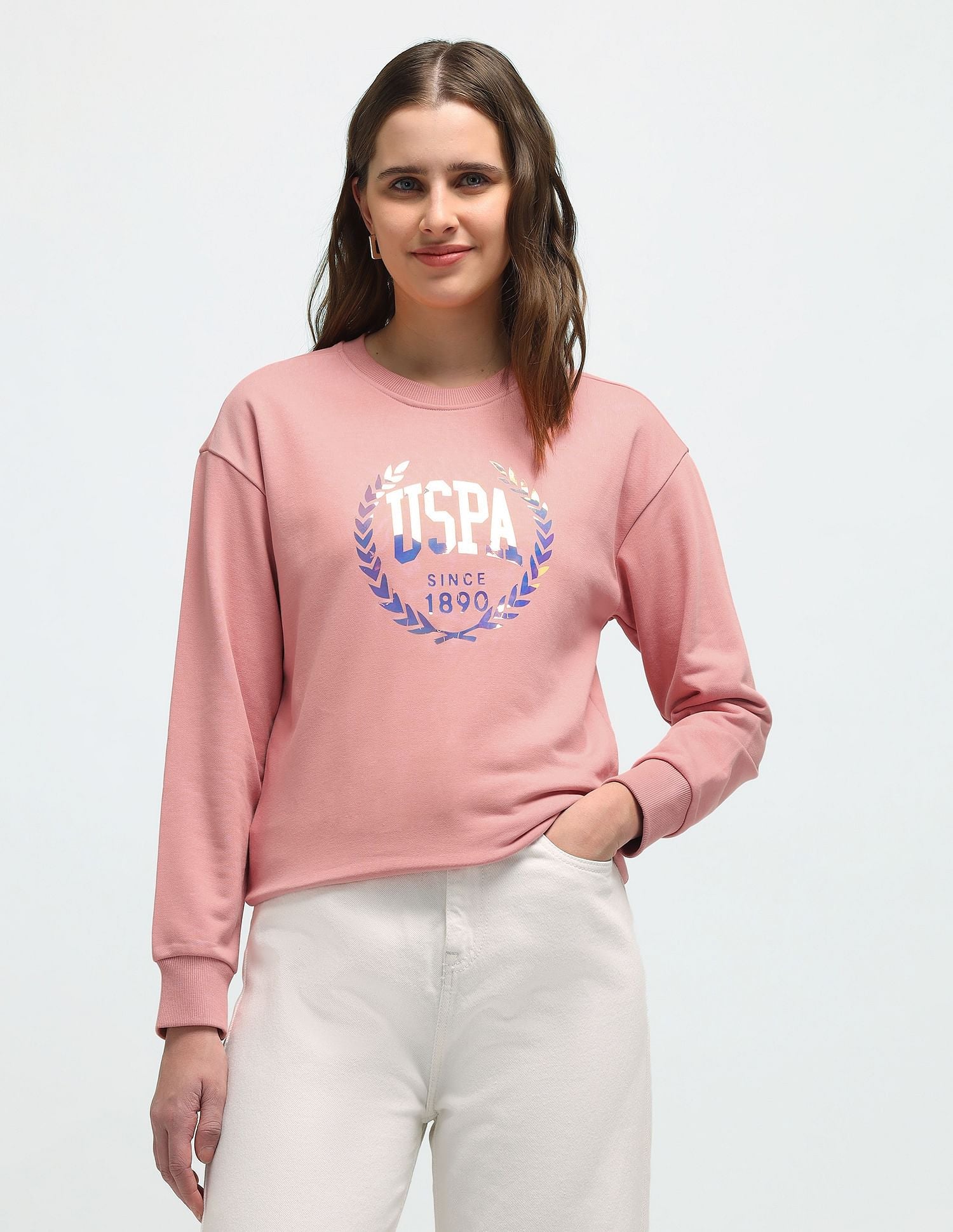 Drop Shoulder Brand Print Sweatshirt Peach - U.S. Polo Assn. India | Large