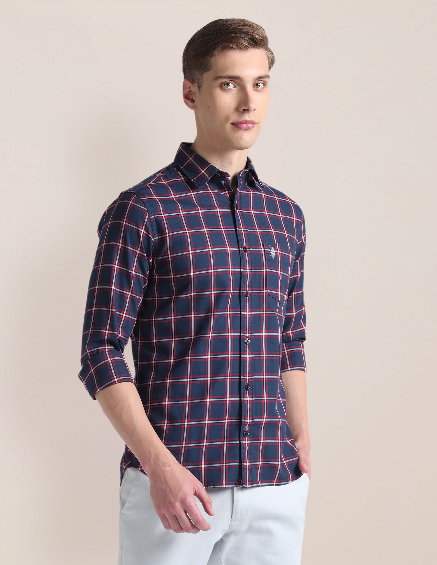 Tartan Check Cotton Twill Shirt Navy - U.S. Polo Assn. India | Large