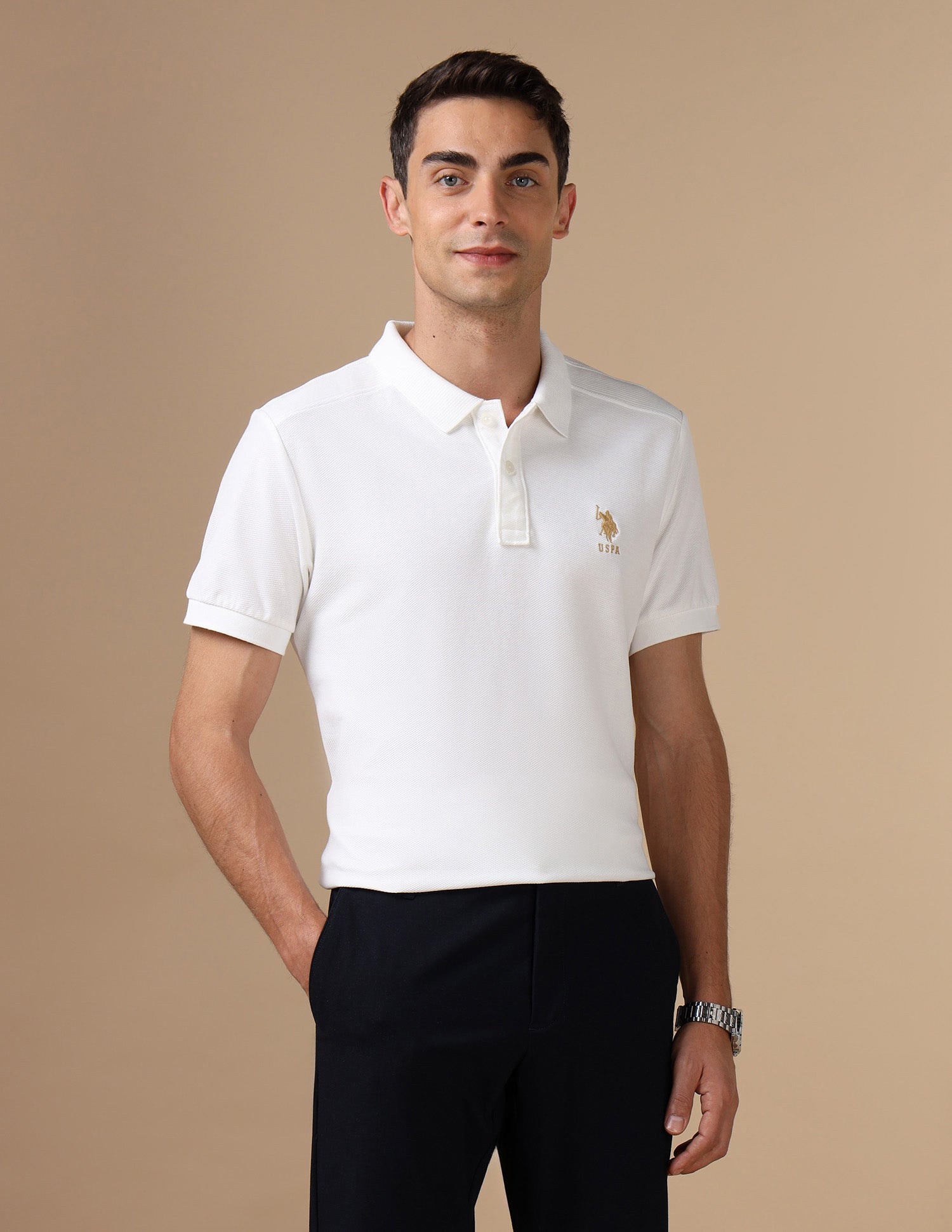 Pure Cotton Slim Fit Polo Shirt White - U.S. Polo Assn. India | Large