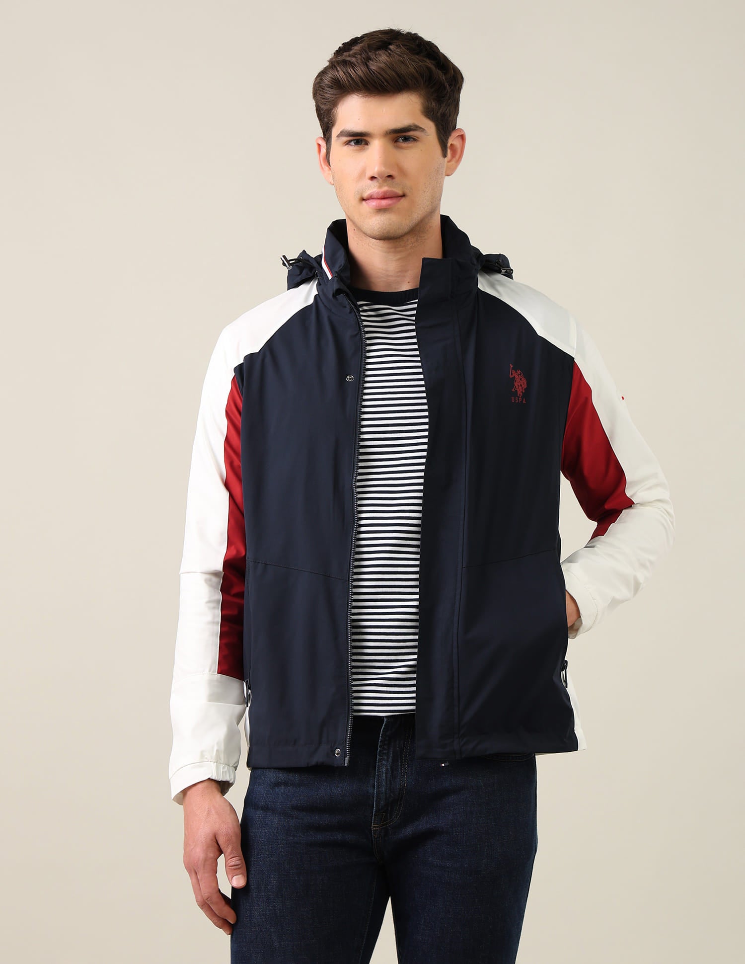 Colour Blocked Regular Fit Jacket Navy - U.S. Polo Assn. India | Large